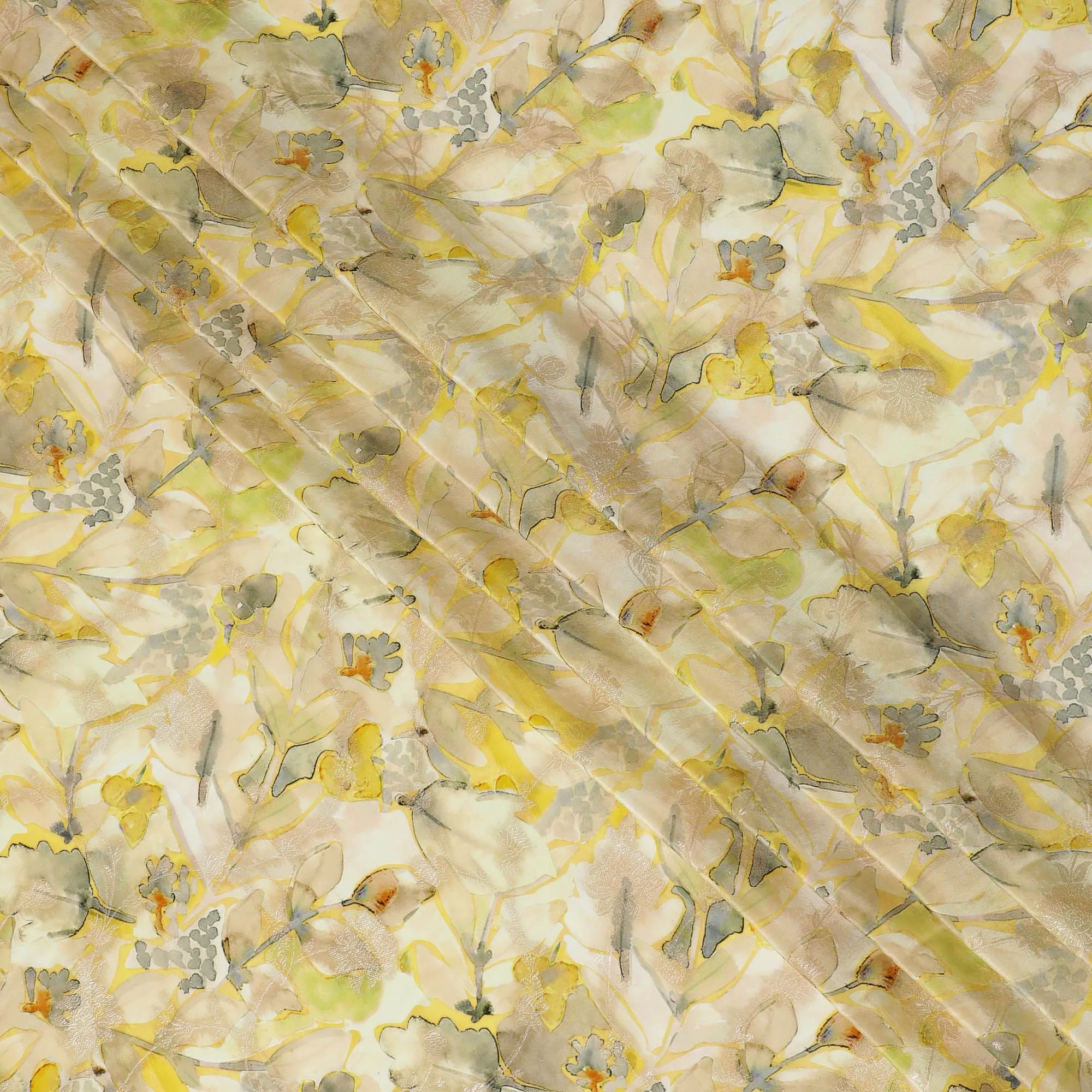 Golden Hues Floral Viscose Crepe Fabric - Elegant Printed Design, Crafted in India, 110cm Wide-D18717