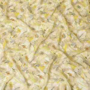 Golden Hues Floral Viscose Crepe Fabric - Elegant Printed Design, Crafted in India, 110cm Wide-D18717