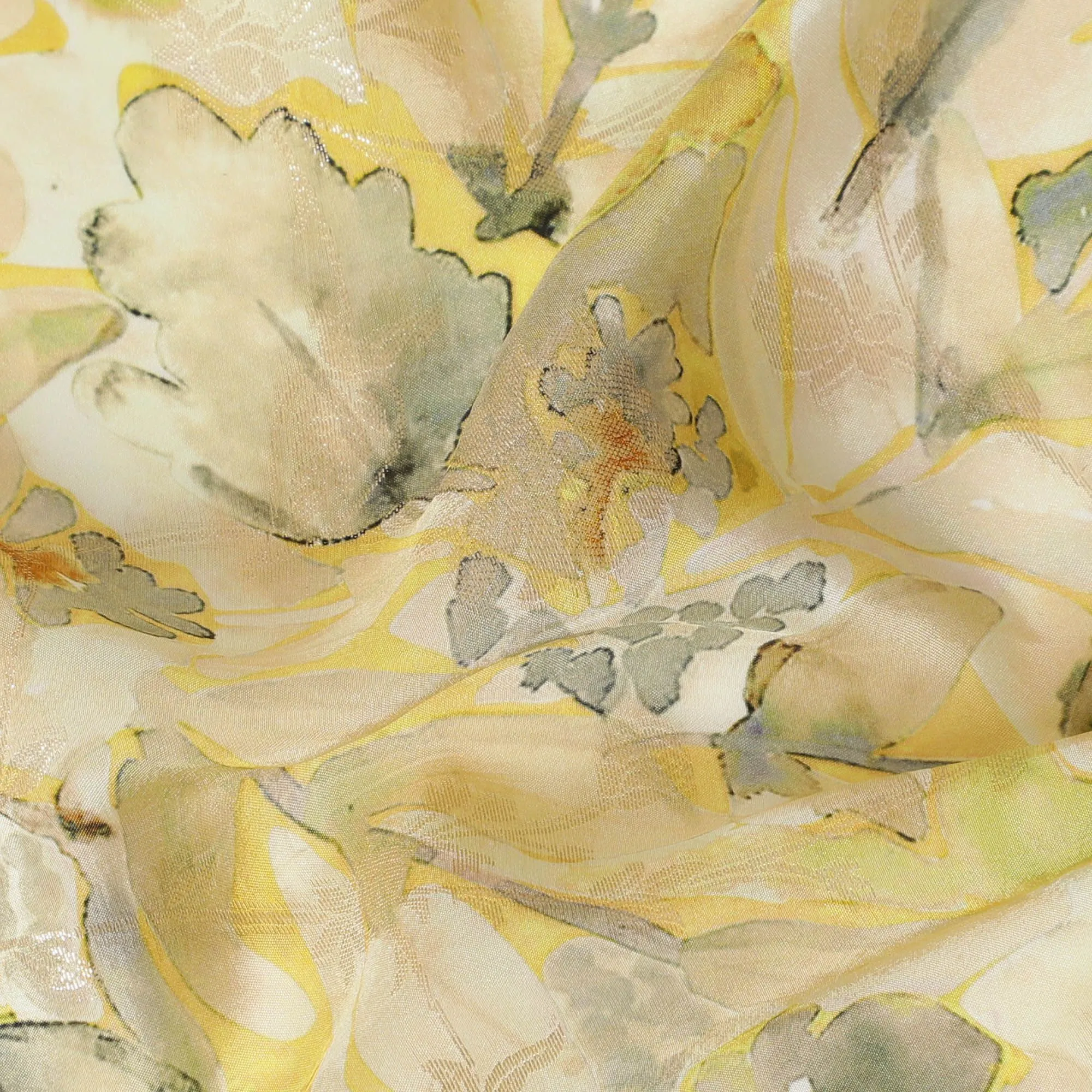 Golden Hues Floral Viscose Crepe Fabric - Elegant Printed Design, Crafted in India, 110cm Wide-D18717