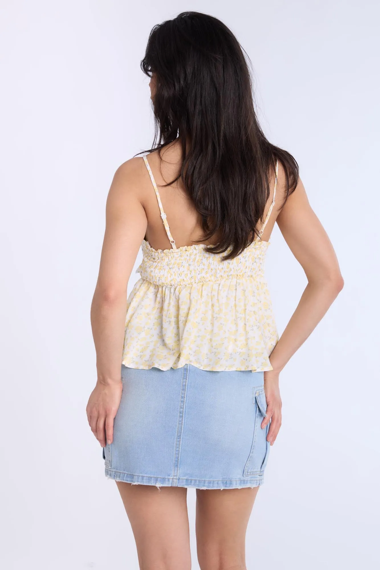 High Rise Denim Cargo Mini Skirt