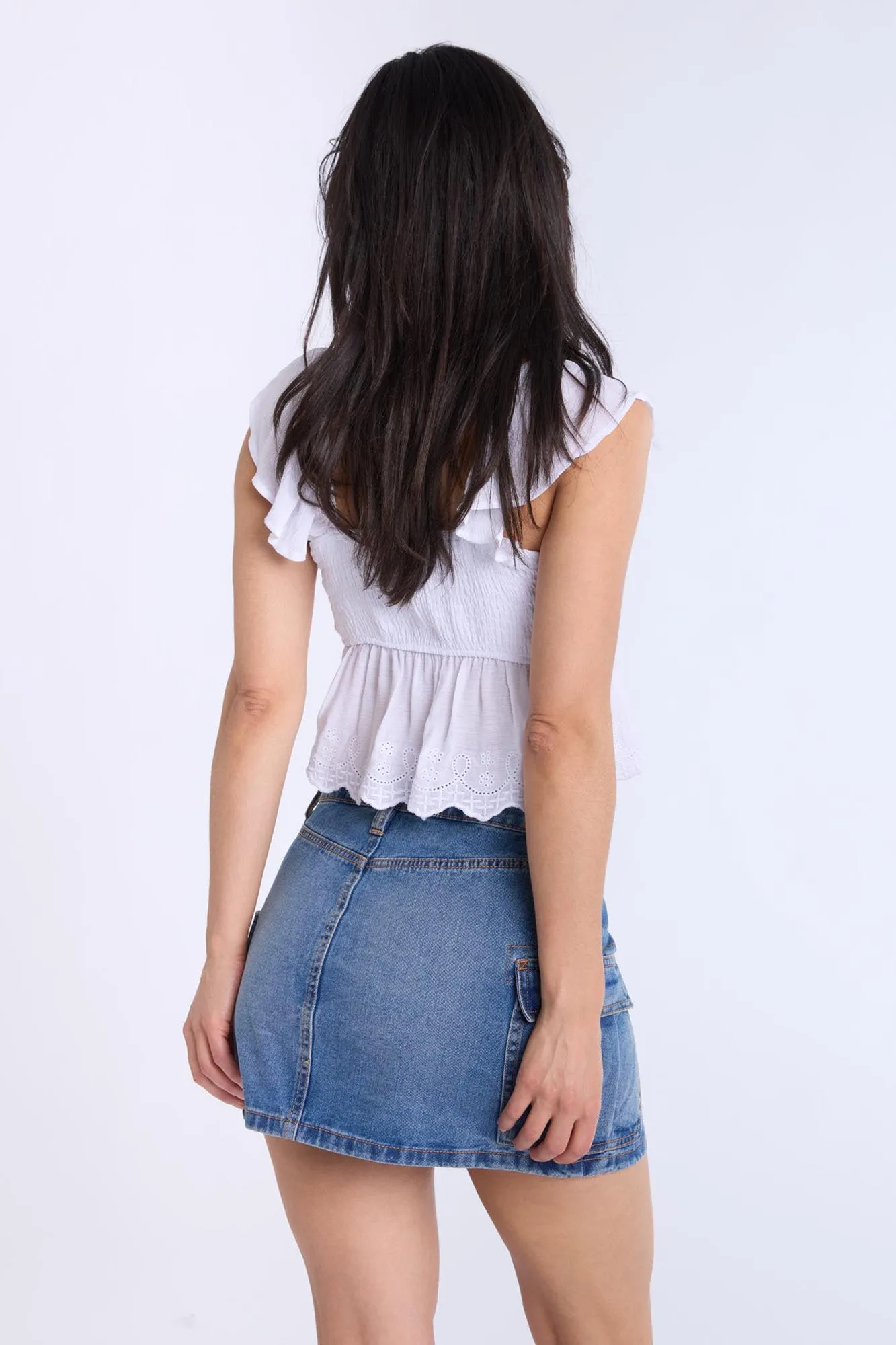 High Rise Denim Cargo Mini Skirt