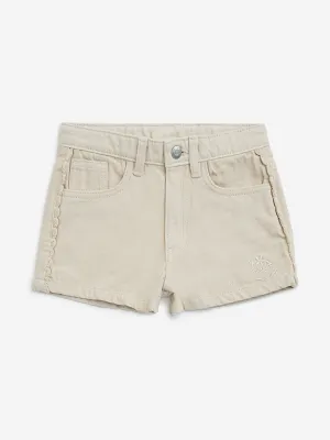 HOP Kids Beige High-Rise Denim Shorts