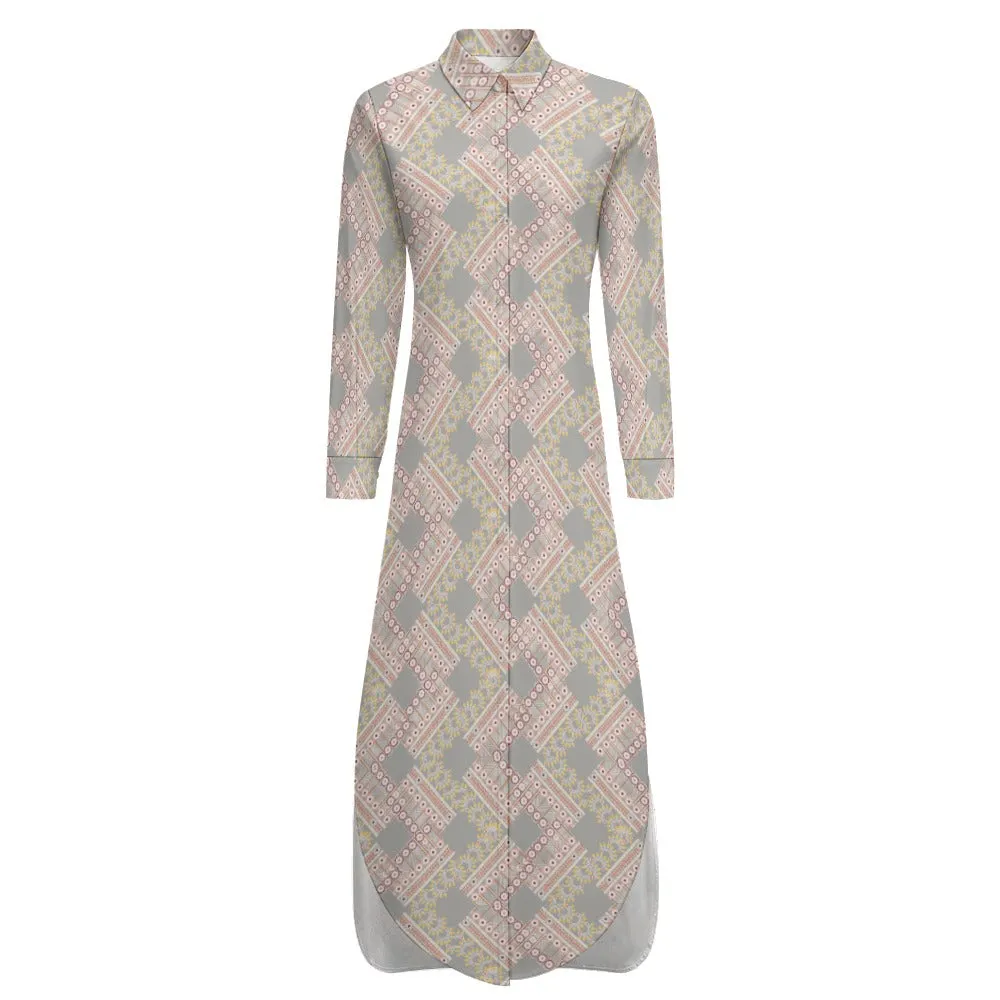 Ishan Button Neck Long Sleeve Shirt Dress -3 colors
