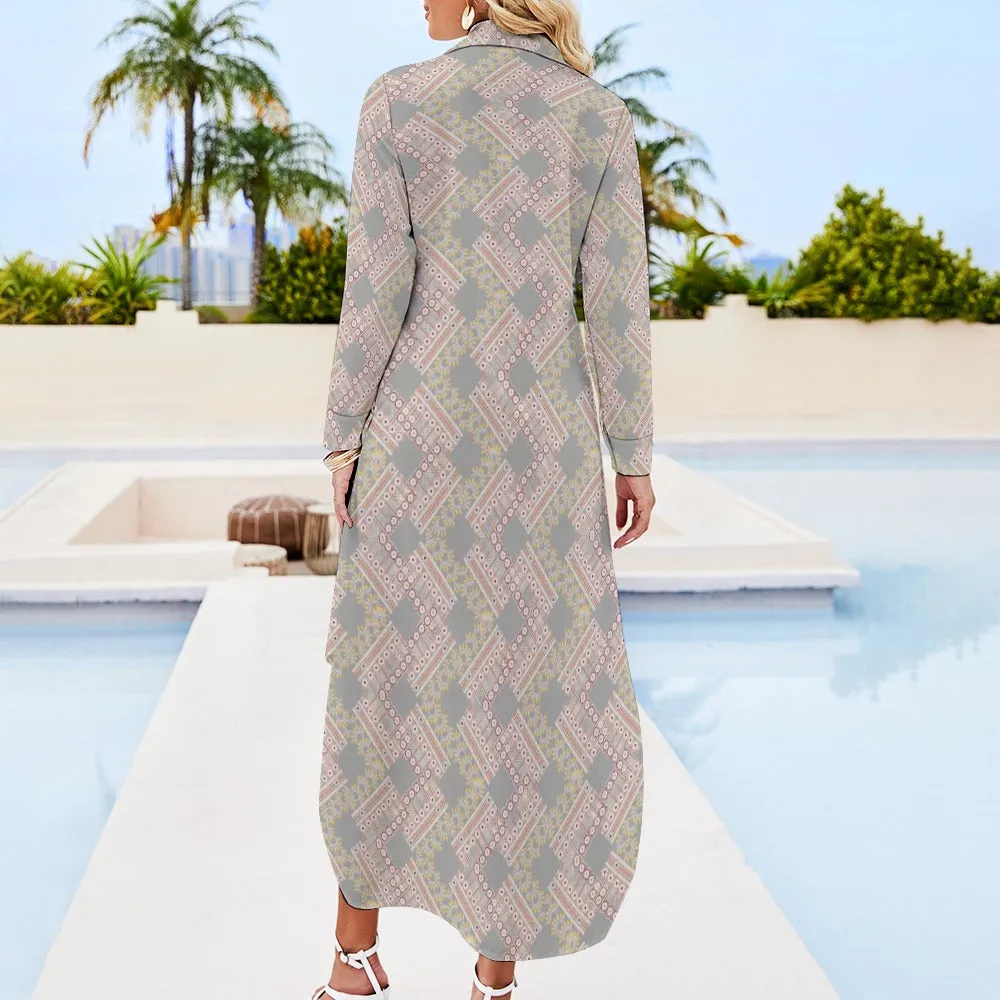 Ishan Button Neck Long Sleeve Shirt Dress -3 colors