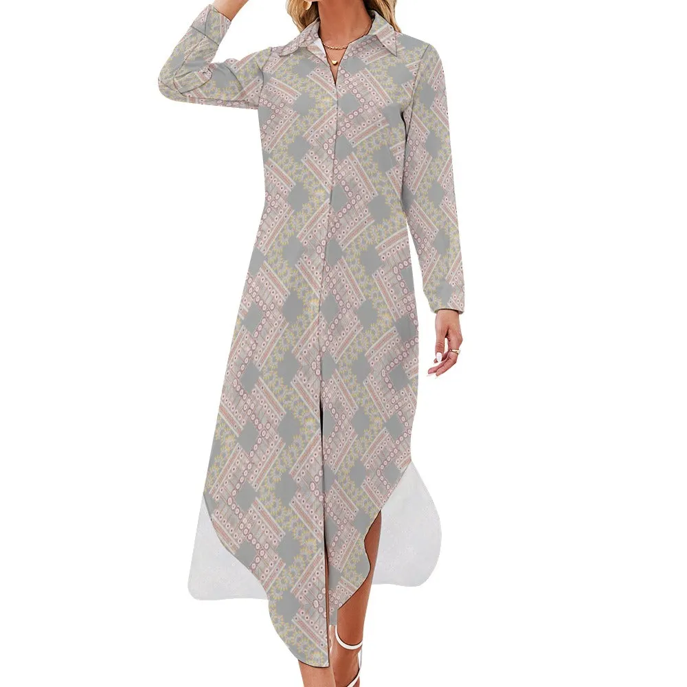 Ishan Button Neck Long Sleeve Shirt Dress -3 colors