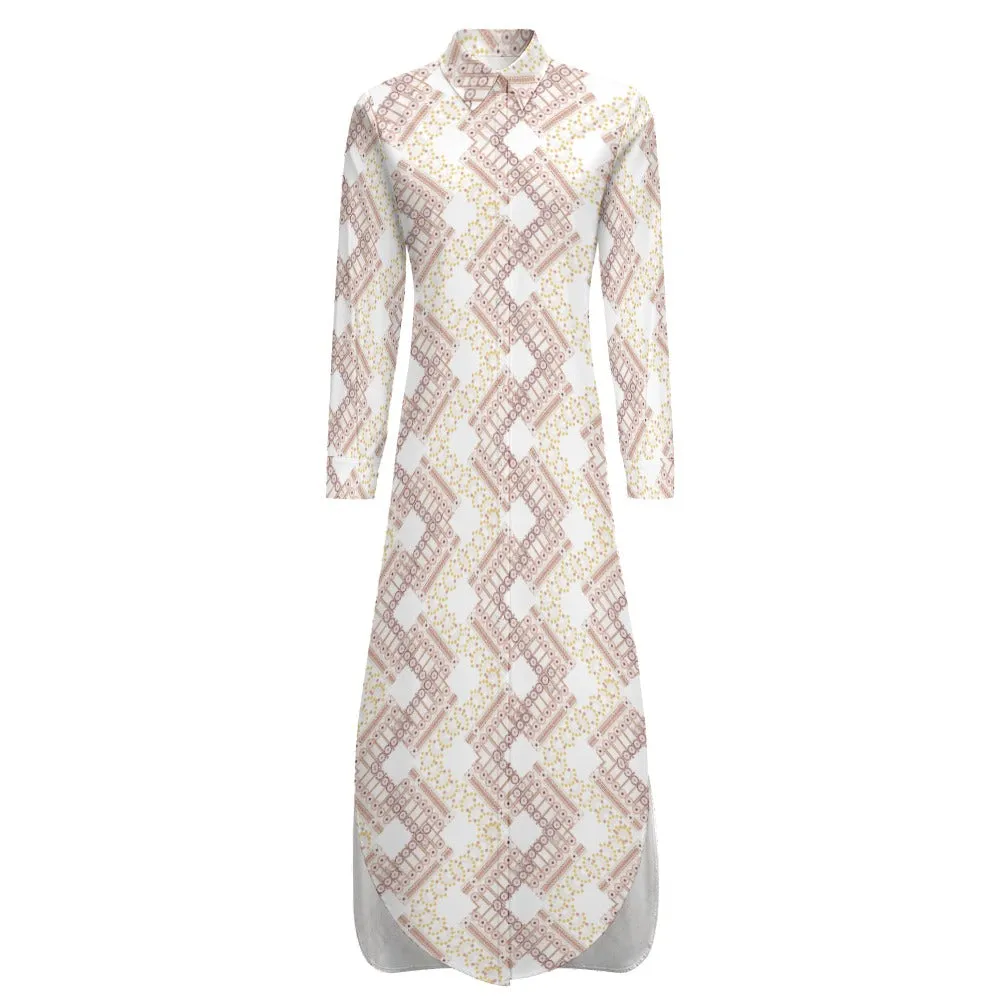 Ishan Button Neck Long Sleeve Shirt Dress -3 colors