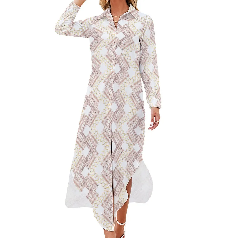 Ishan Button Neck Long Sleeve Shirt Dress -3 colors