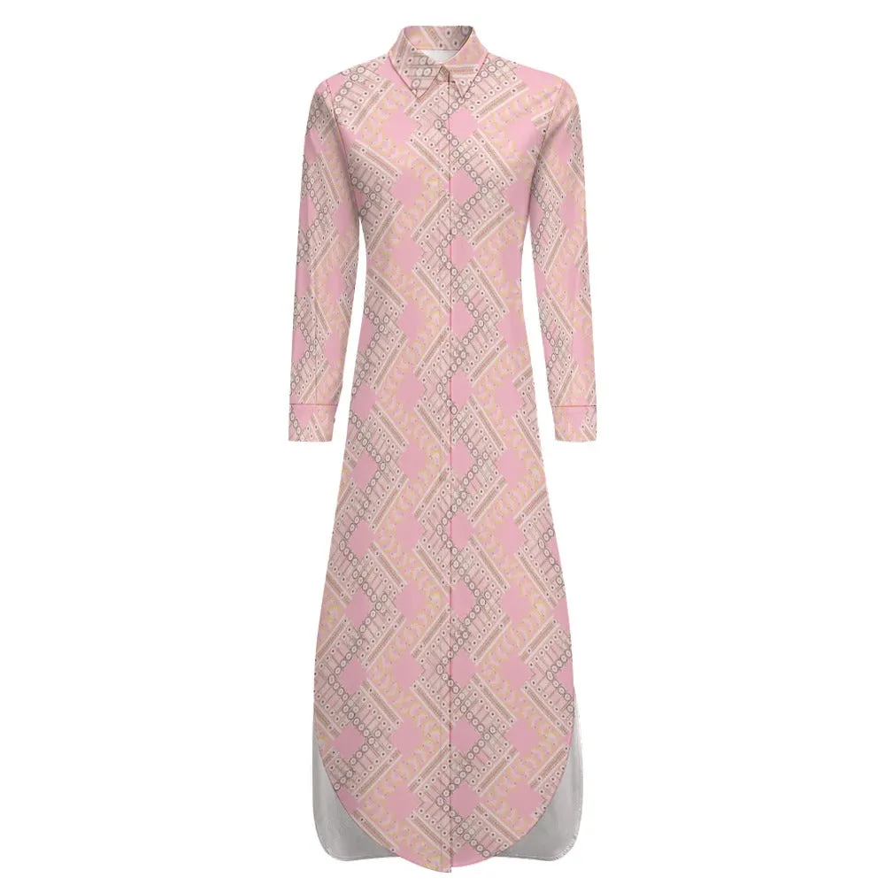 Ishan Button Neck Long Sleeve Shirt Dress -3 colors