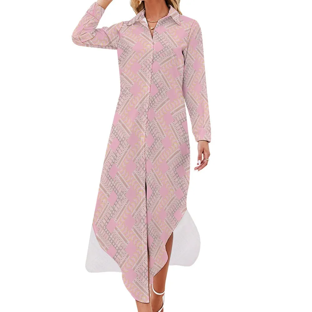 Ishan Button Neck Long Sleeve Shirt Dress -3 colors