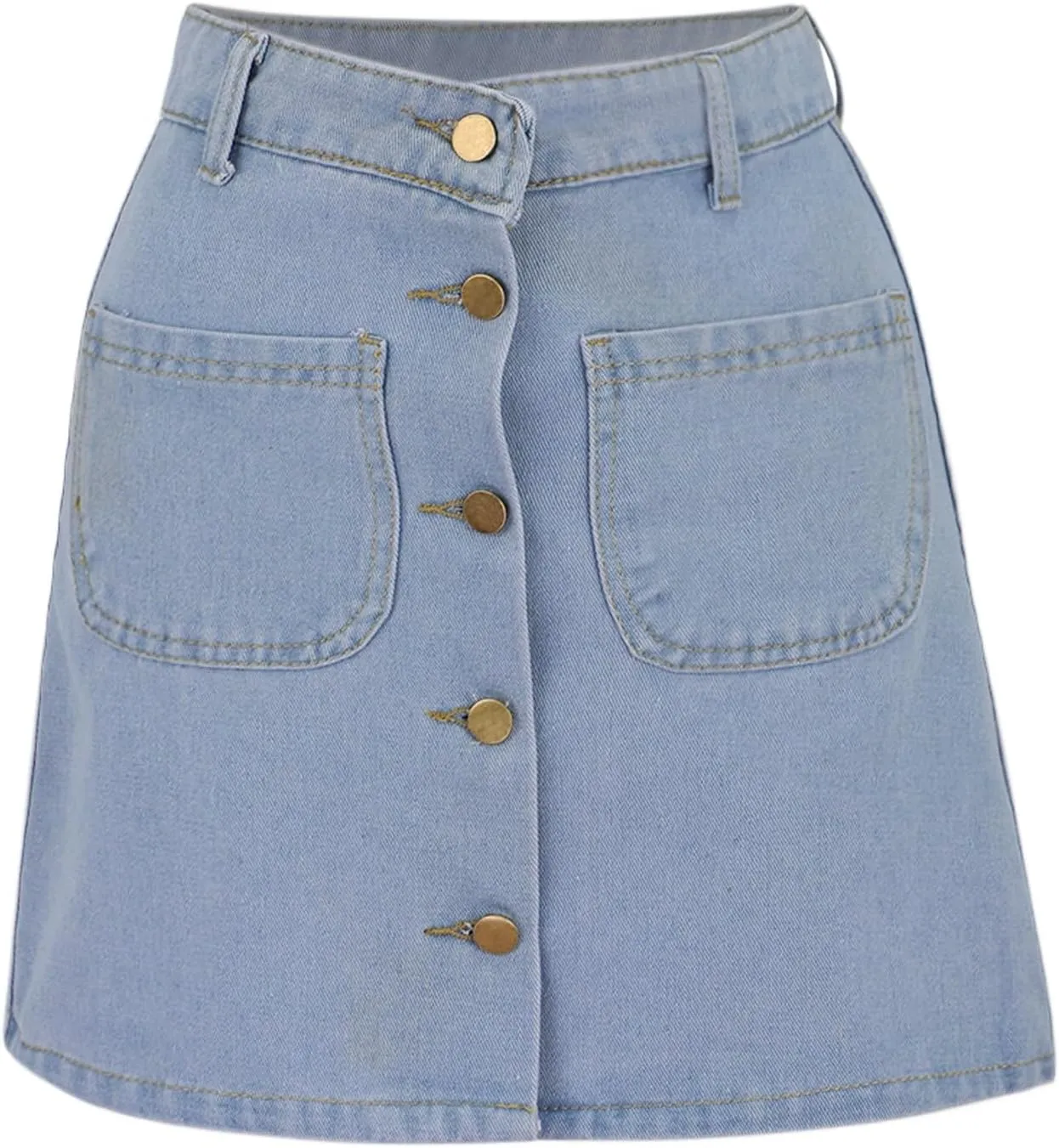 Jean Skirts for Women Denim High Waisted Trendy Stretchy Button Front Short Pencil Skirt with Patch