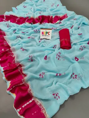 KcPc Latest New Launch Pure Georgette Gulti Bandhej Satin Patta Border Saree With Blouse,RTK Sky Pink