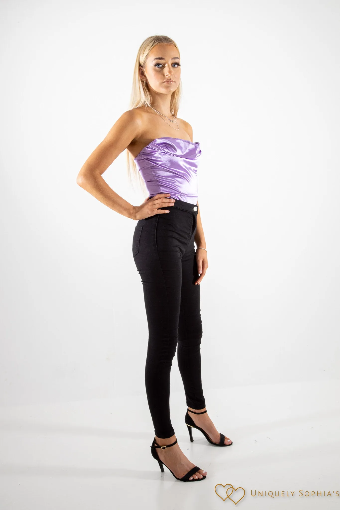 Lilac Satin Cowl Neck Bodysuit