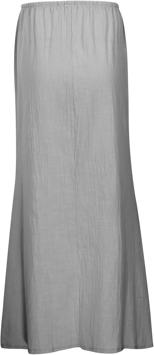 Linen Maxi Skirts for Women Trendy Summer Comfy Drawstring Waist A Line Skirts Cute Vacation Boho Long Flowy Skirts