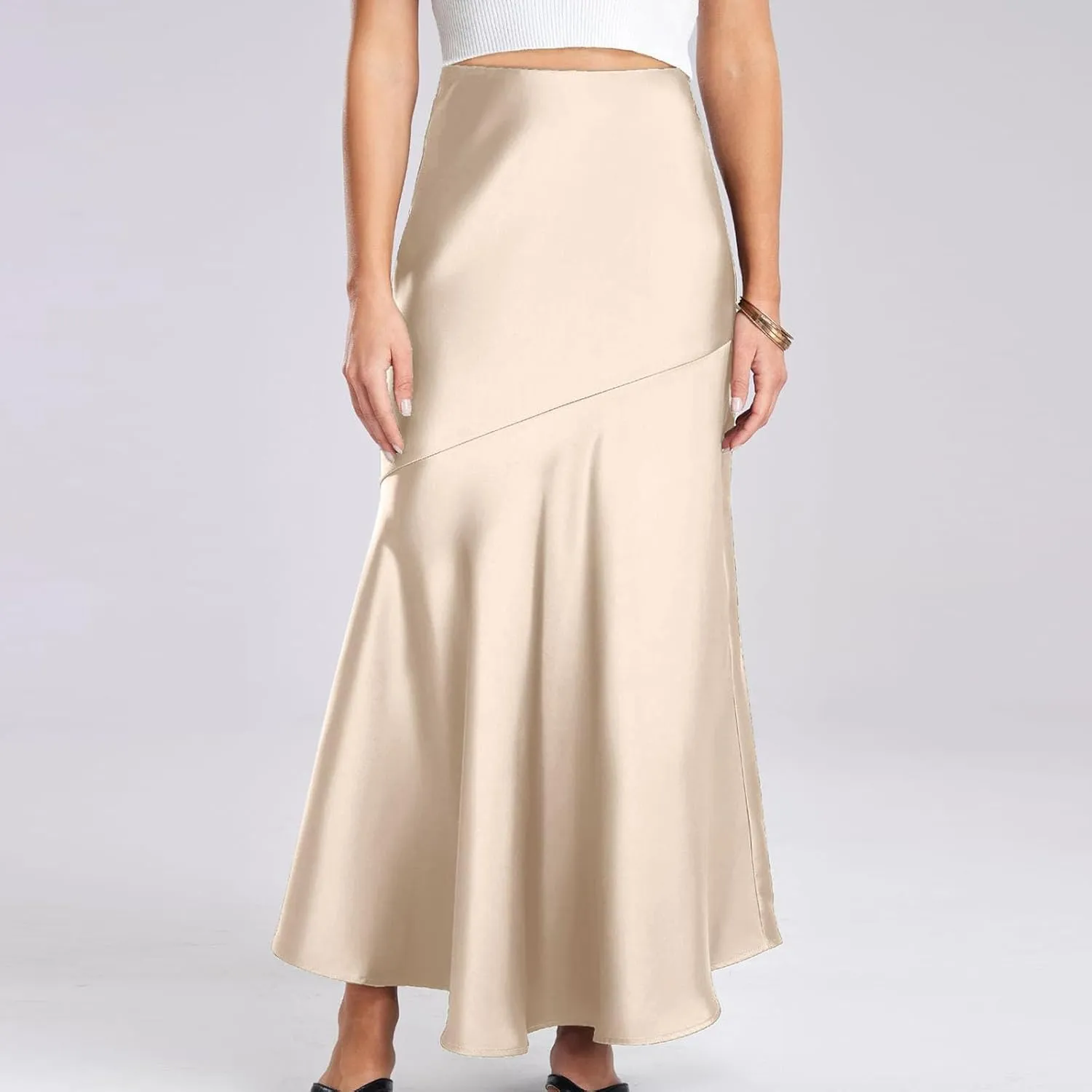 Long Satin Skirt for Women Elegant Silk High Wasit Fall Skirts Cocktail Party Wedding Mermaid Maxi Skirts