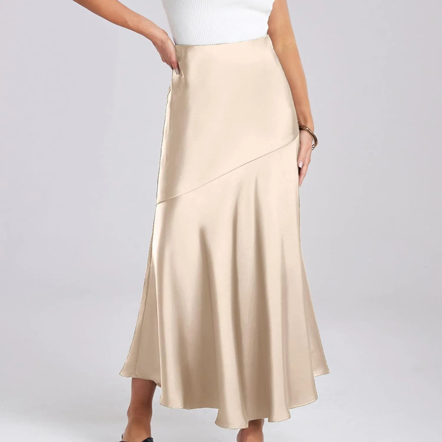 Long Satin Skirt for Women Elegant Silk High Wasit Fall Skirts Cocktail Party Wedding Mermaid Maxi Skirts