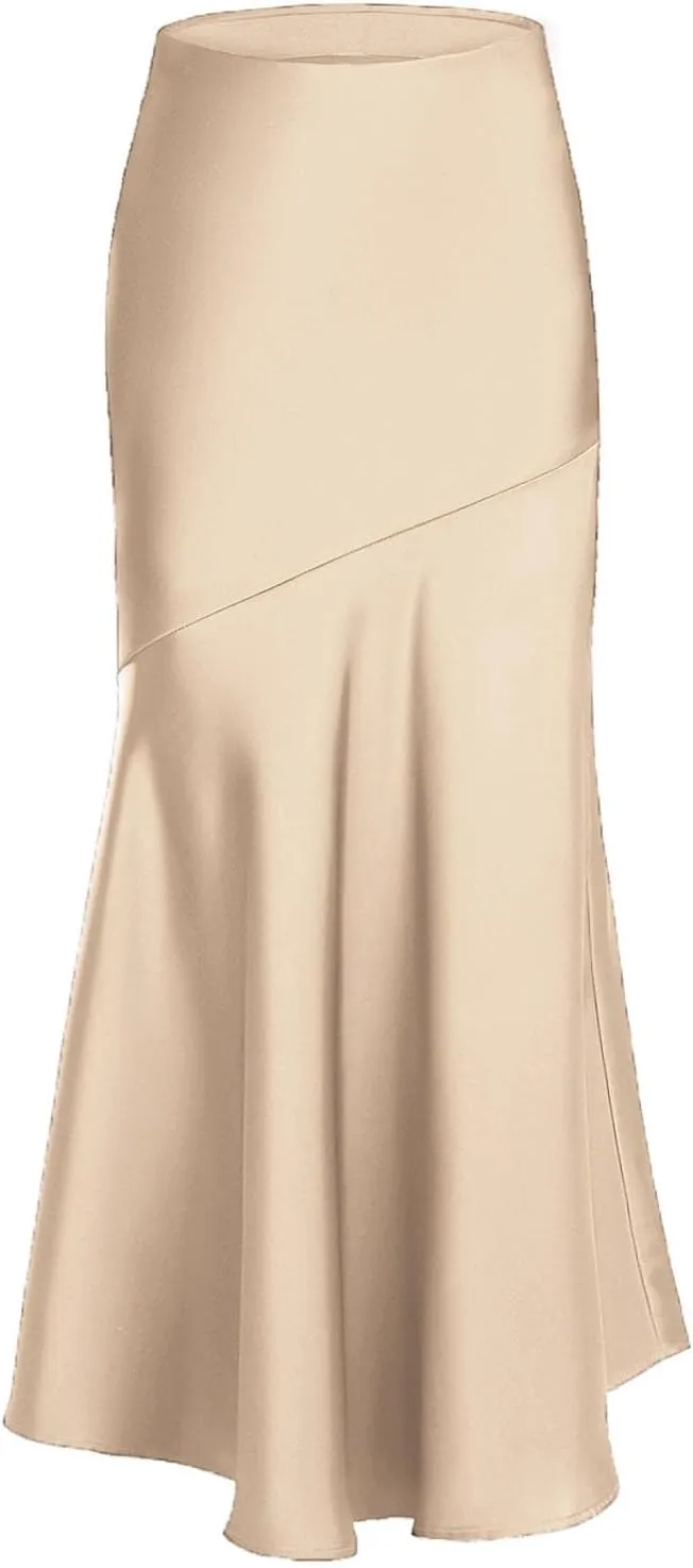 Long Satin Skirt for Women Elegant Silk High Wasit Fall Skirts Cocktail Party Wedding Mermaid Maxi Skirts