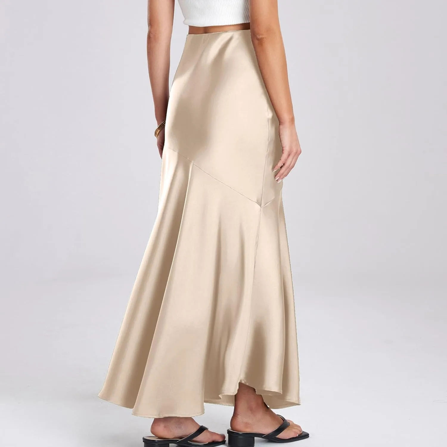 Long Satin Skirt for Women Elegant Silk High Wasit Fall Skirts Cocktail Party Wedding Mermaid Maxi Skirts