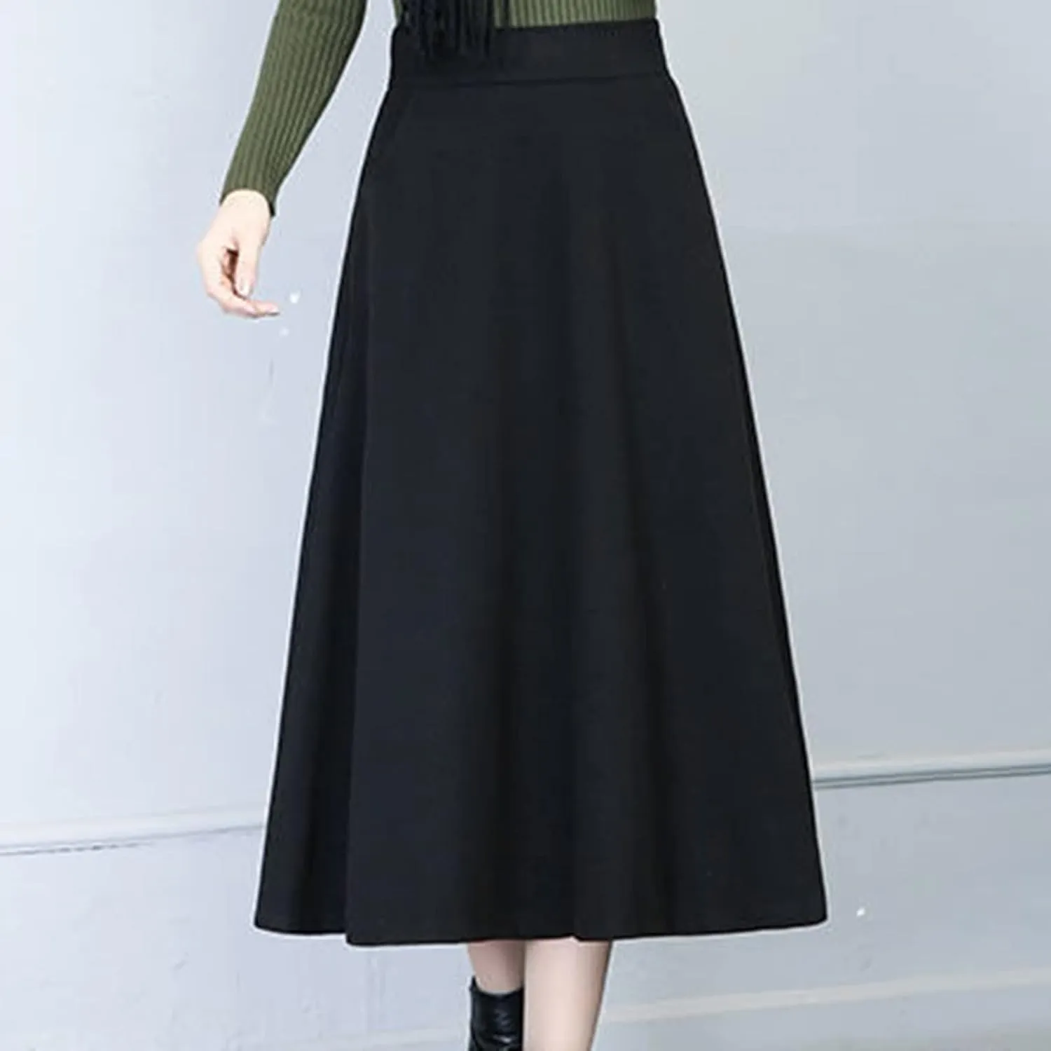 Long Skirts for Women Trendy A-Line High Elastic Waist Solid Loose Tummy Control Pleated Skirts with Pockets