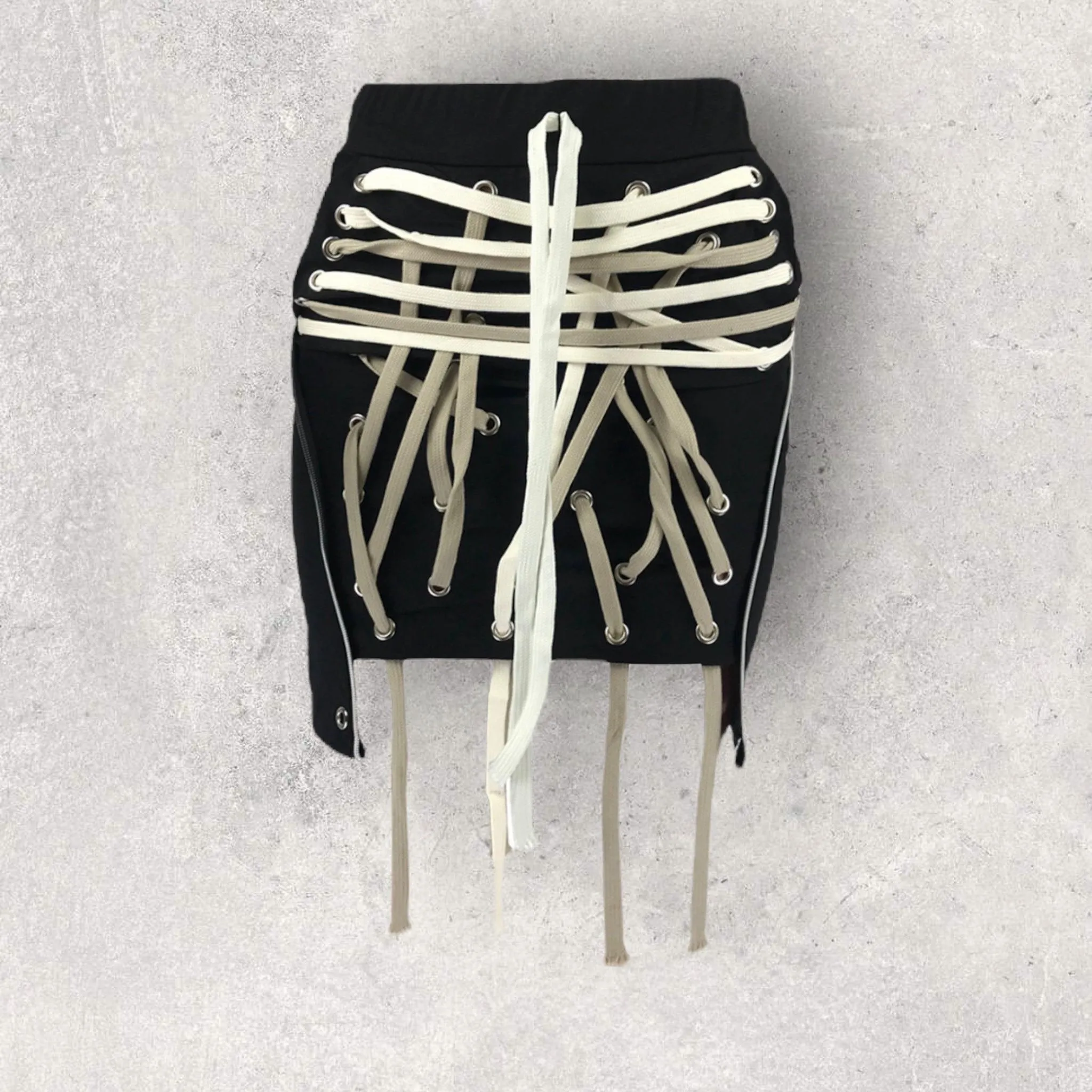Megalaced Black Mini Skirt with Front Pockets