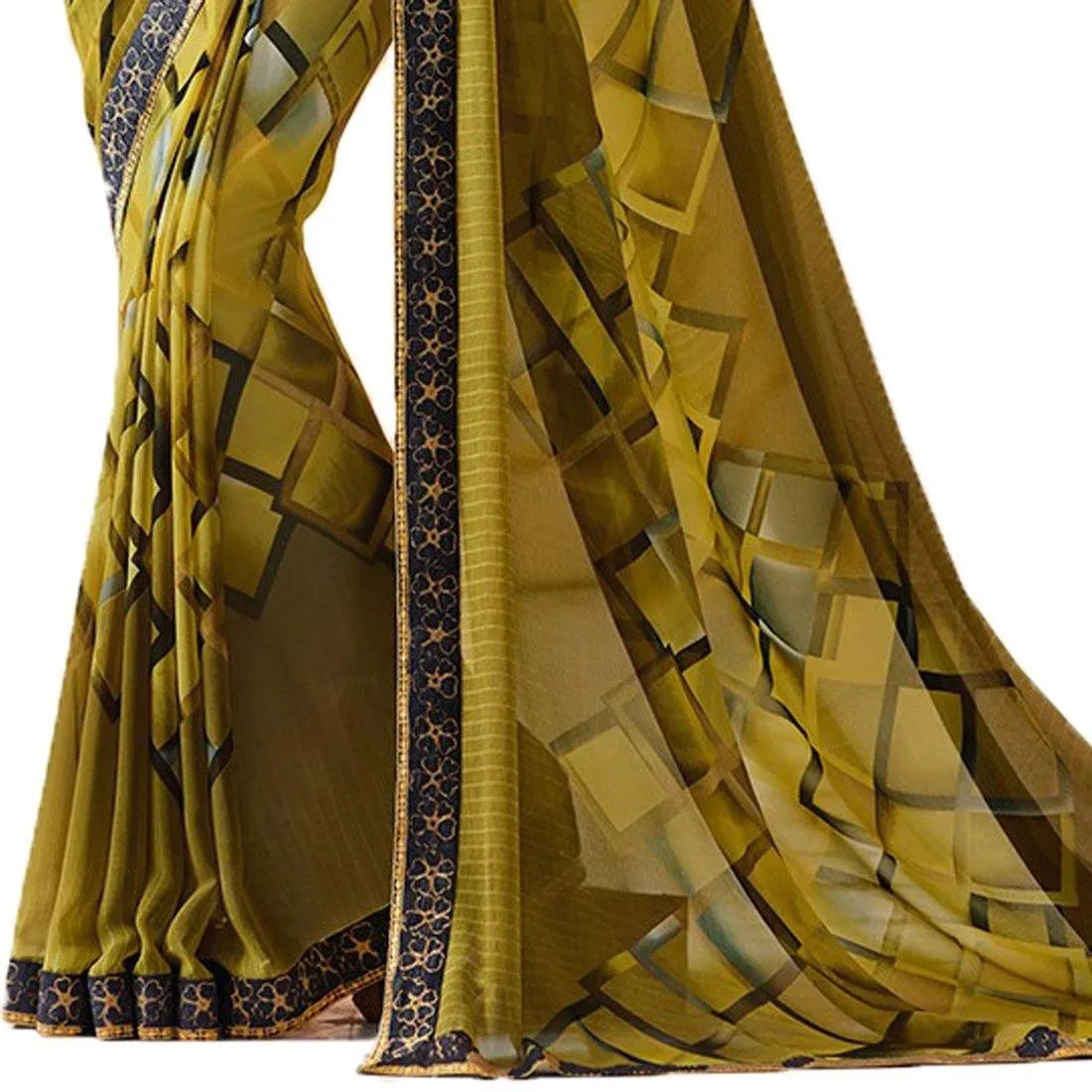 Mehendi Green Colored Casual Wear Printed Georgette Saree