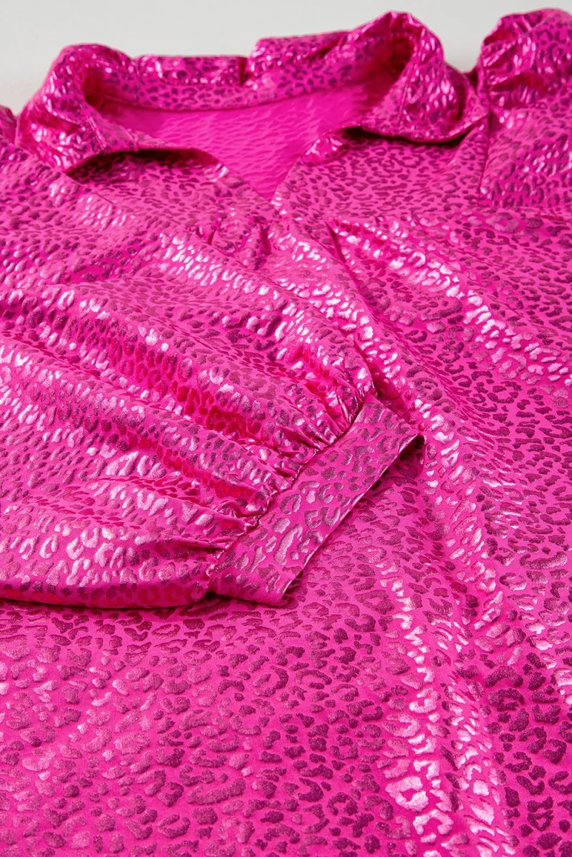 Metallic Hot Pink Leopard Collared Mini Dress