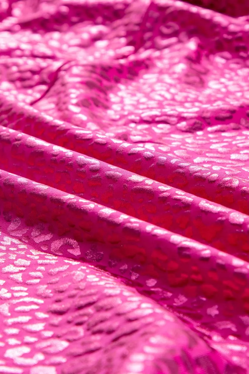Metallic Hot Pink Leopard Collared Mini Dress