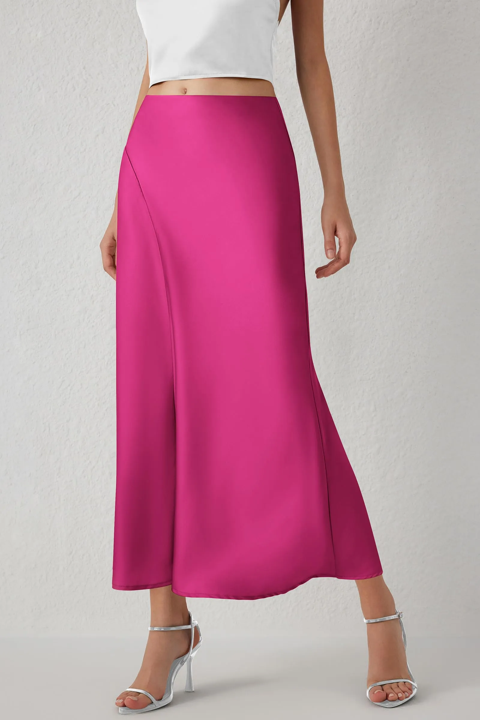 Midi Skirts Summer High Waisted Ruffle A Line Satin Mermaid Skirt