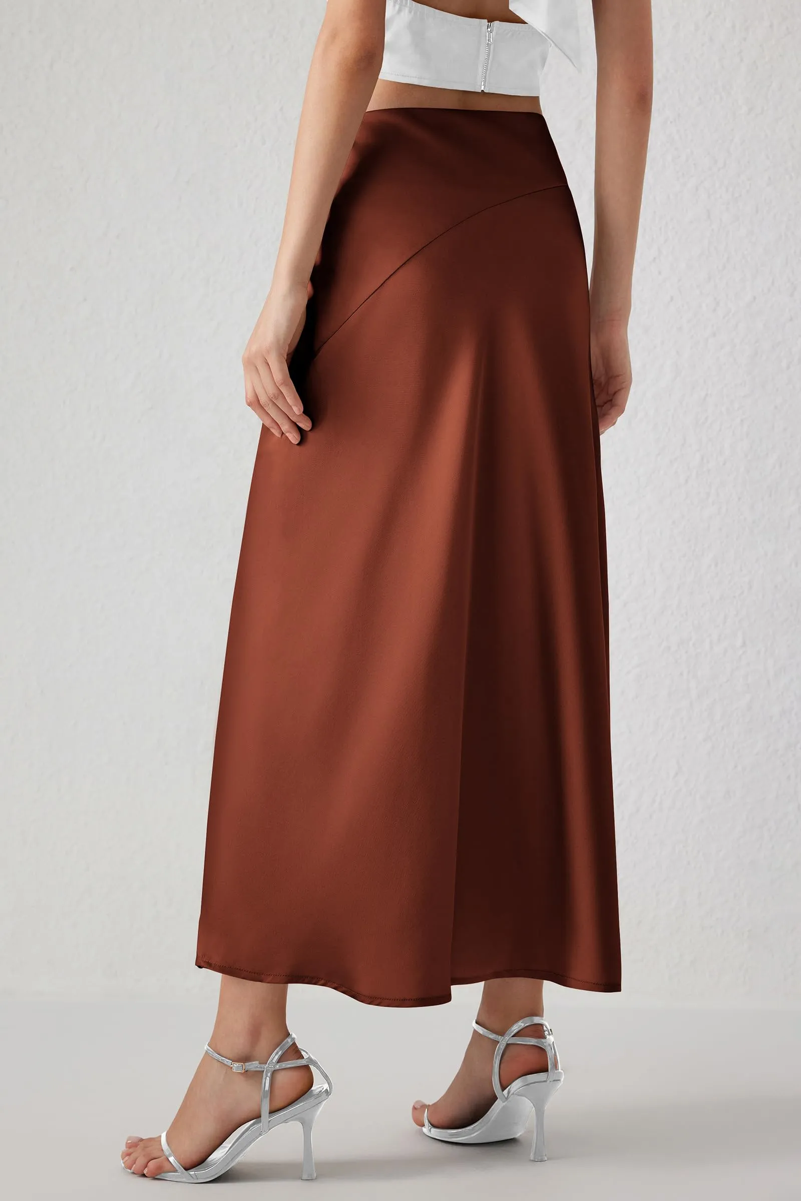 Midi Skirts Summer High Waisted Ruffle A Line Satin Mermaid Skirt