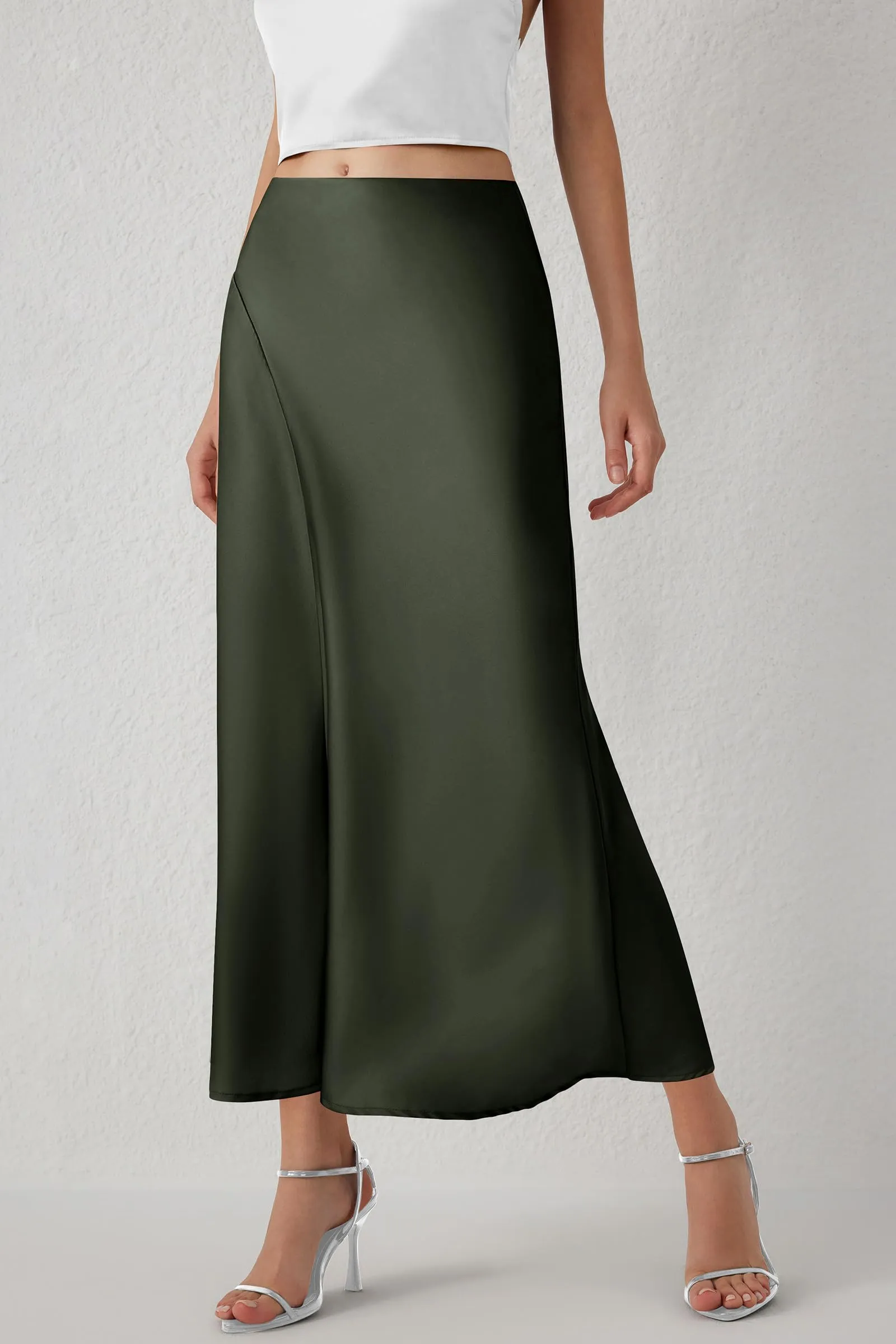 Midi Skirts Summer High Waisted Ruffle A Line Satin Mermaid Skirt