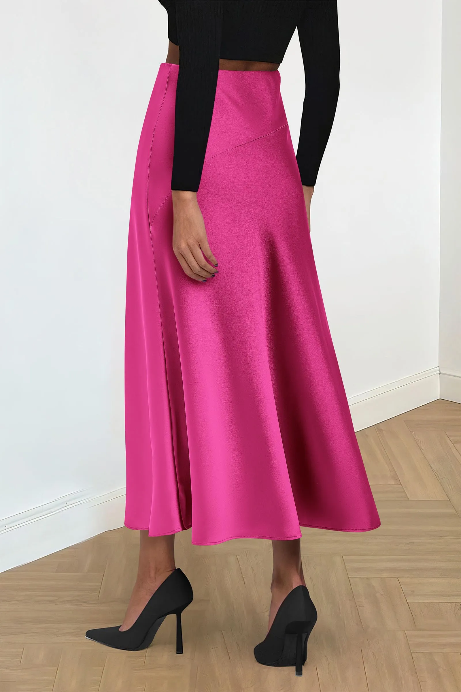 Midi Skirts Summer High Waisted Ruffle A Line Satin Mermaid Skirt