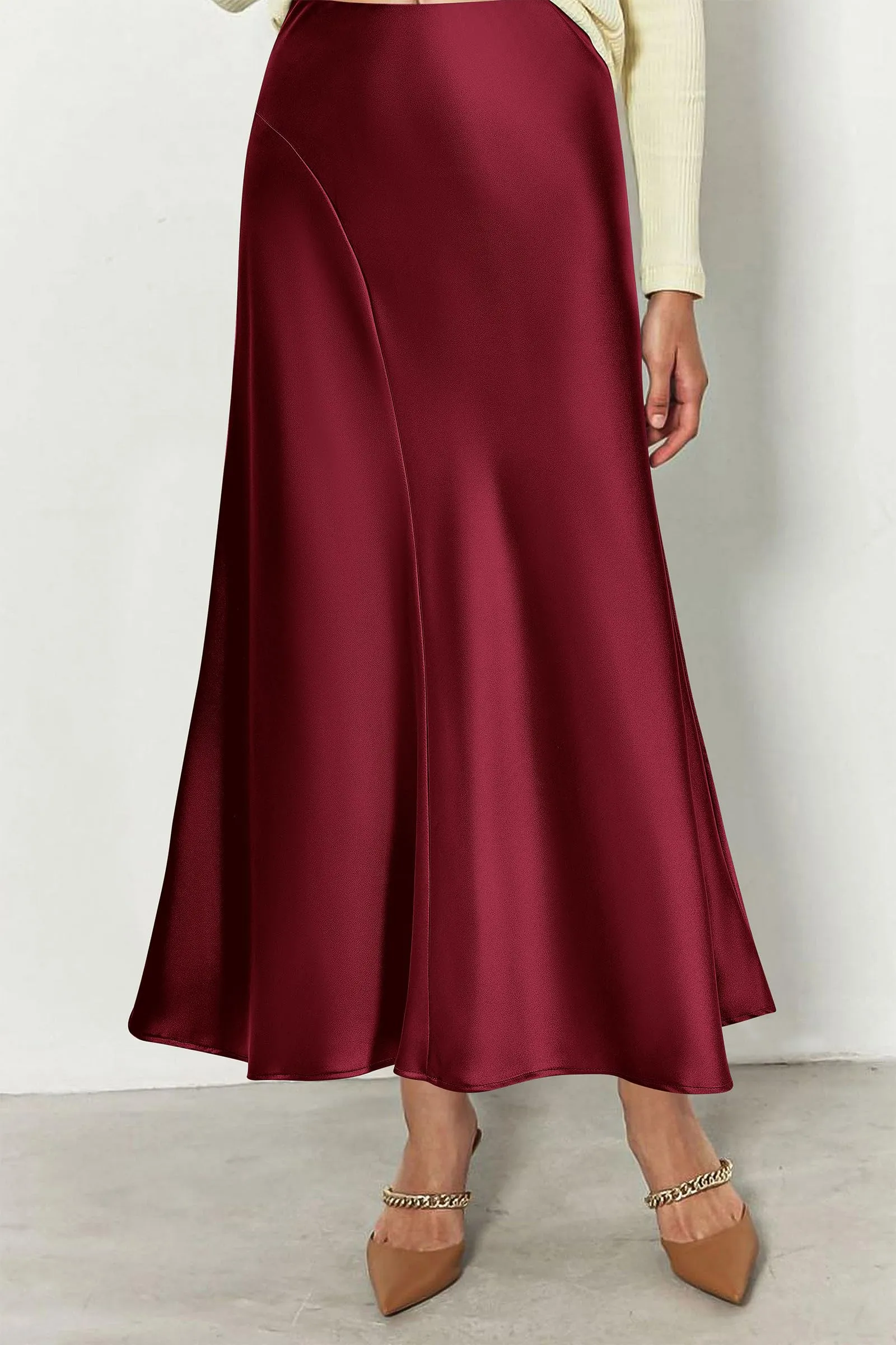 Midi Skirts Summer High Waisted Ruffle A Line Satin Mermaid Skirt
