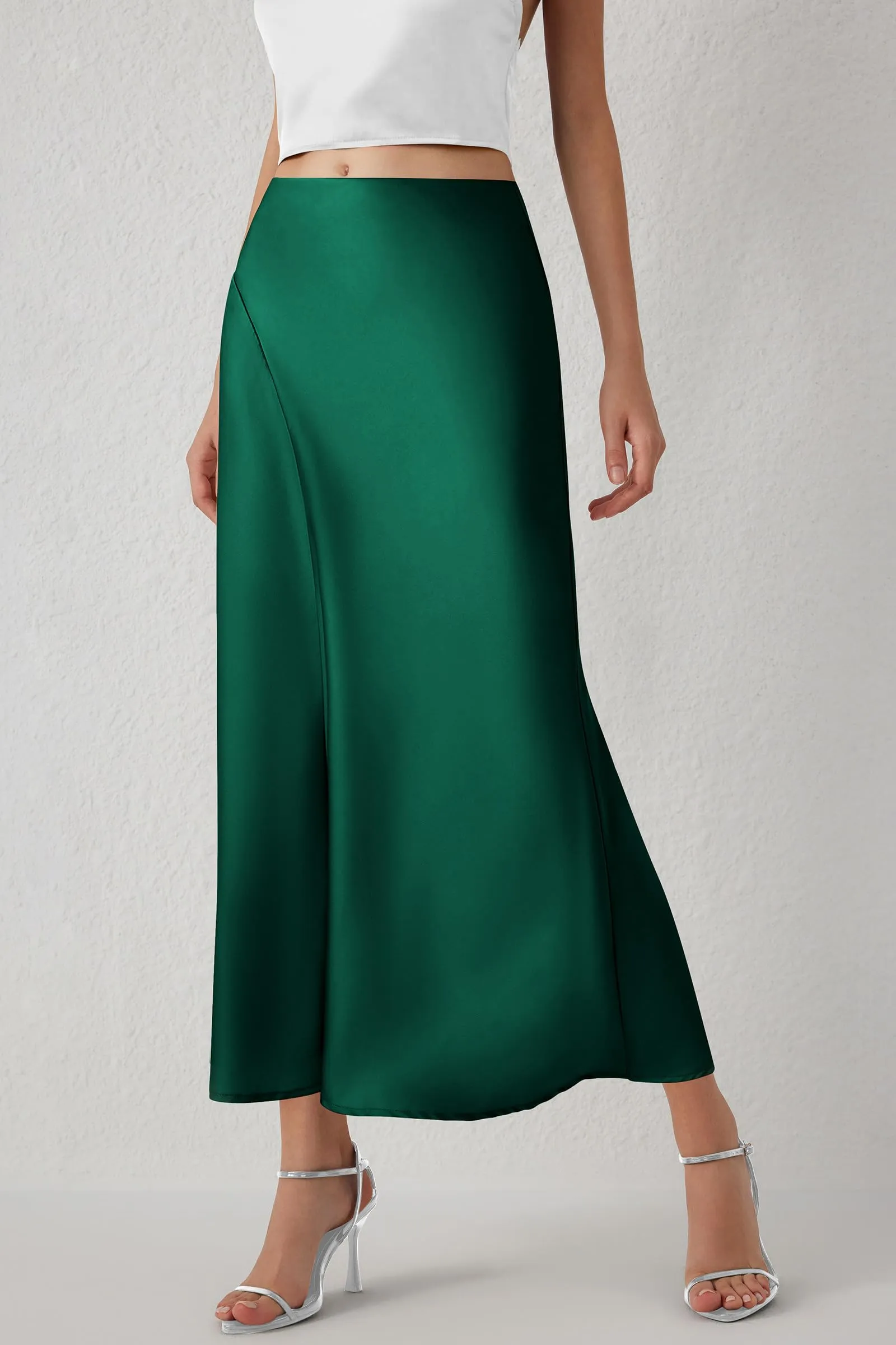 Midi Skirts Summer High Waisted Ruffle A Line Satin Mermaid Skirt