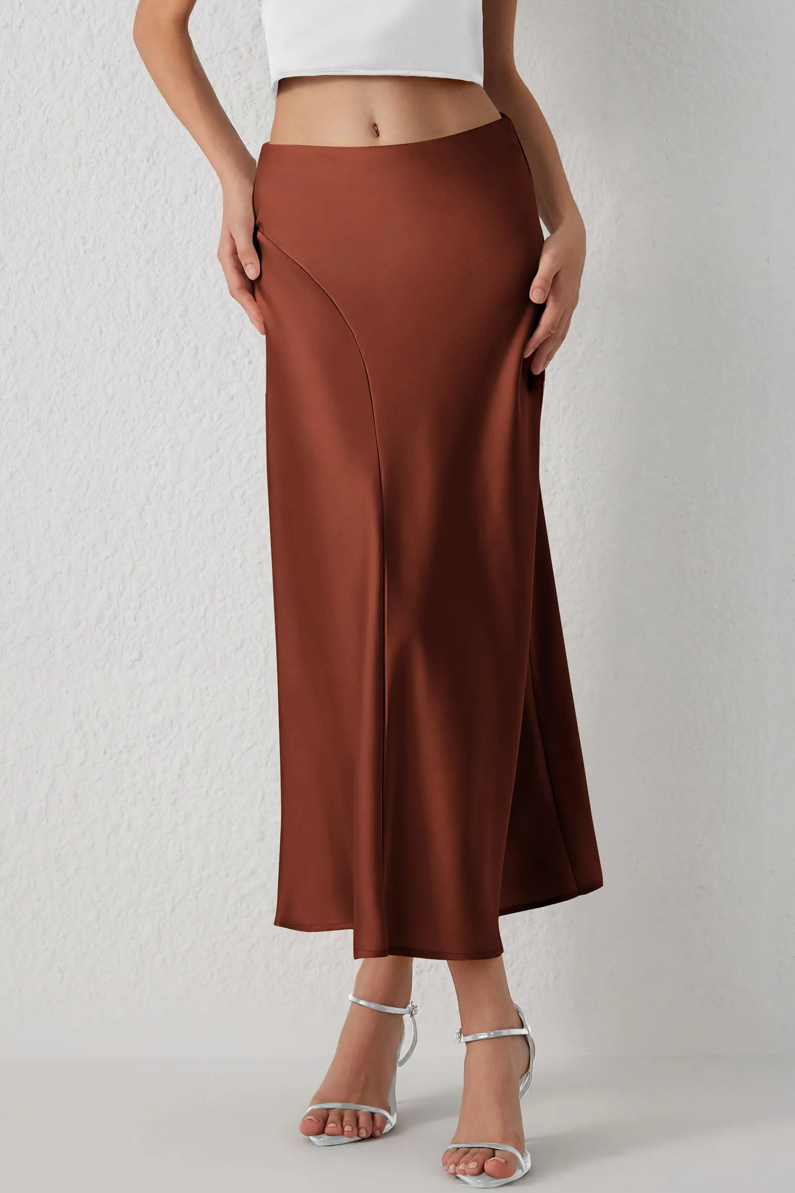 Midi Skirts Summer High Waisted Ruffle A Line Satin Mermaid Skirt