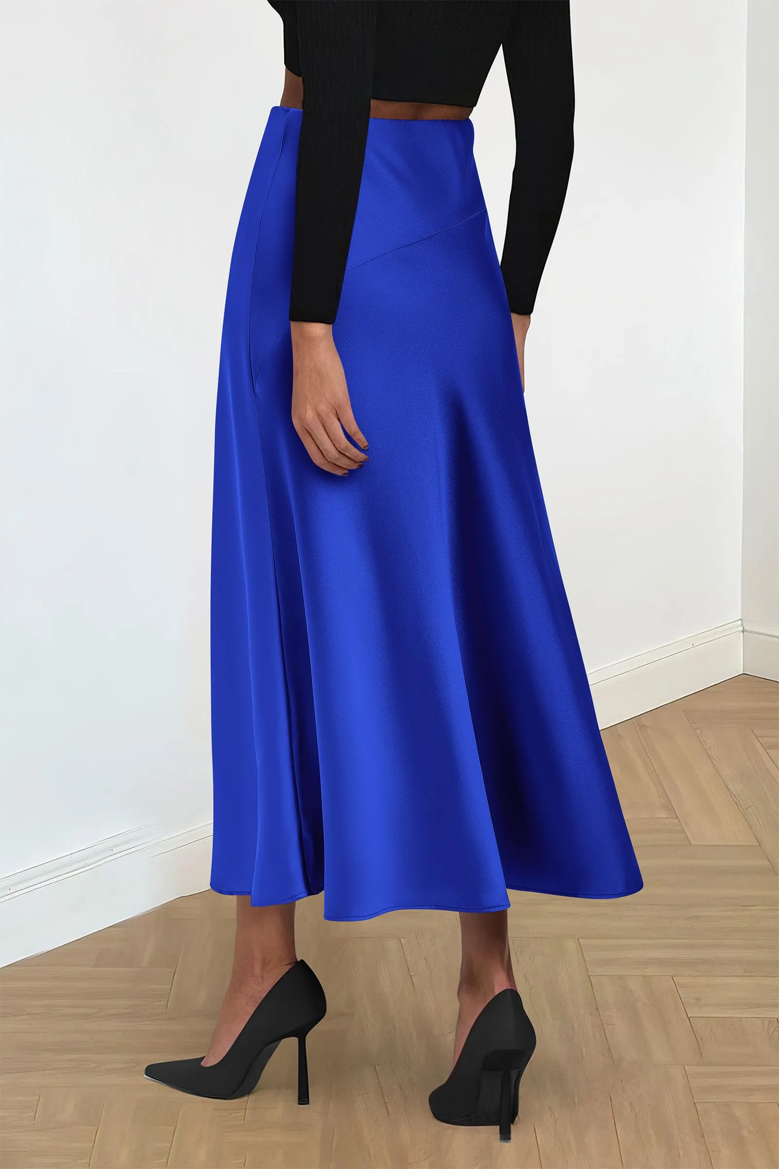 Midi Skirts Summer High Waisted Ruffle A Line Satin Mermaid Skirt