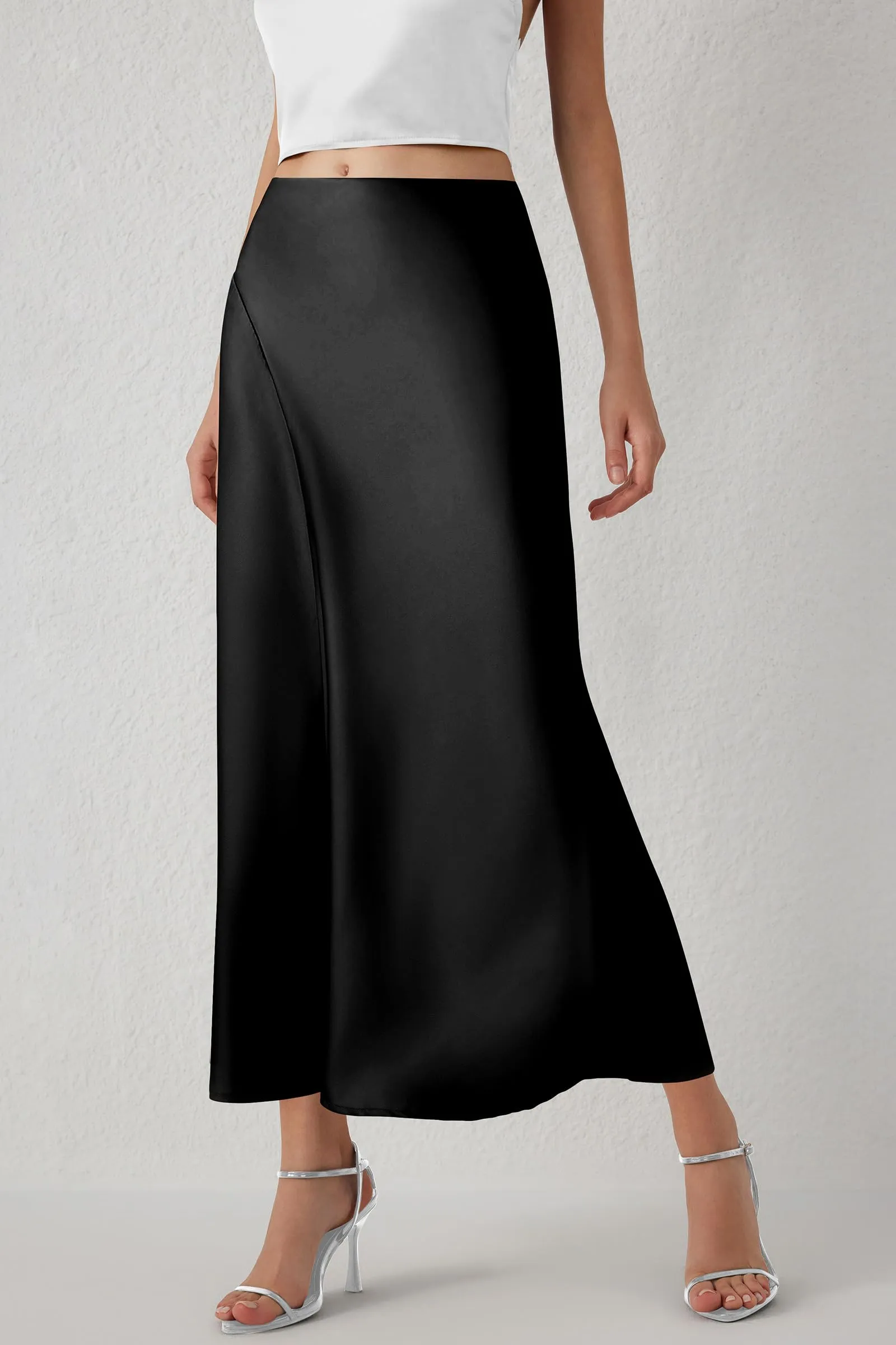 Midi Skirts Summer High Waisted Ruffle A Line Satin Mermaid Skirt