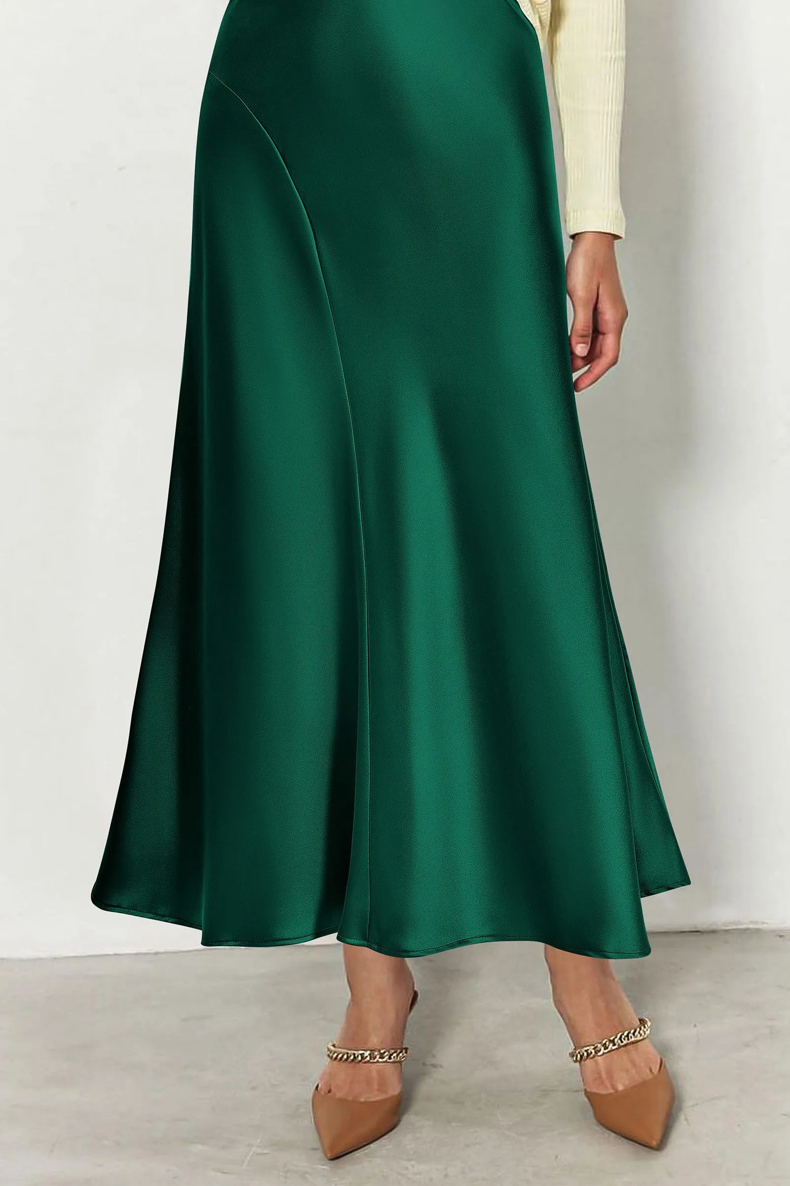 Midi Skirts Summer High Waisted Ruffle A Line Satin Mermaid Skirt