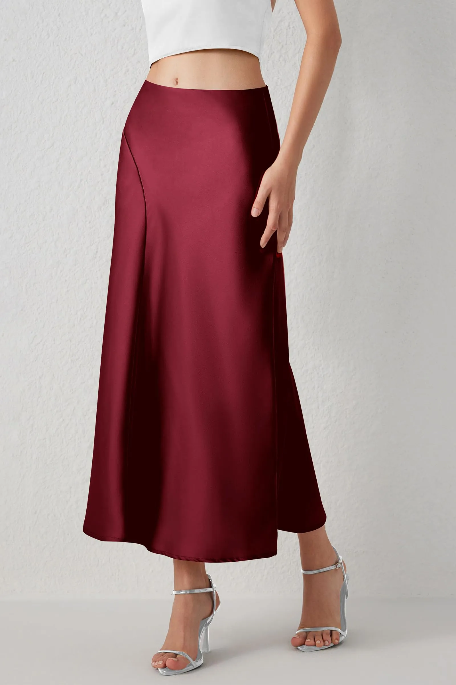Midi Skirts Summer High Waisted Ruffle A Line Satin Mermaid Skirt