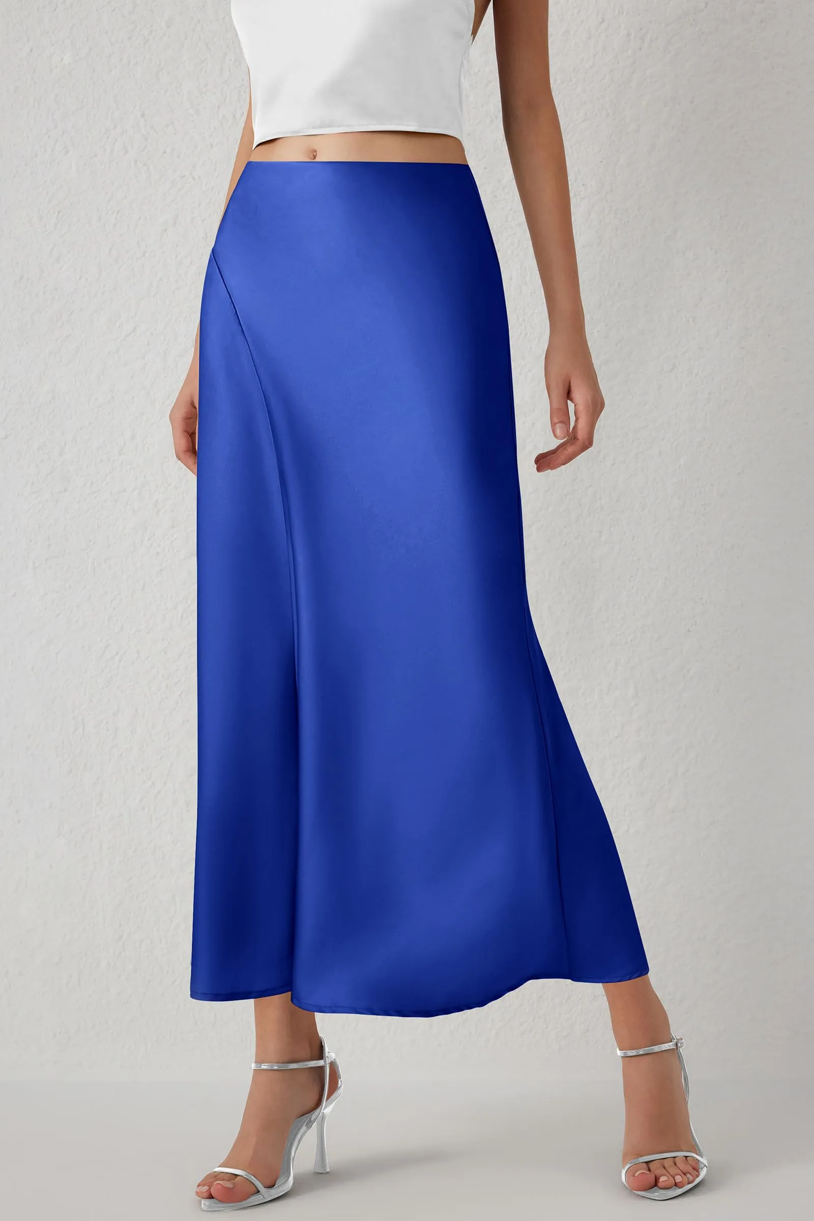 Midi Skirts Summer High Waisted Ruffle A Line Satin Mermaid Skirt