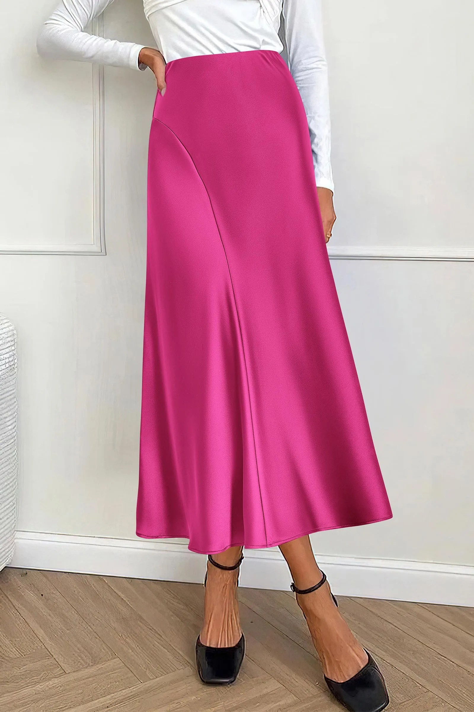 Midi Skirts Summer High Waisted Ruffle A Line Satin Mermaid Skirt