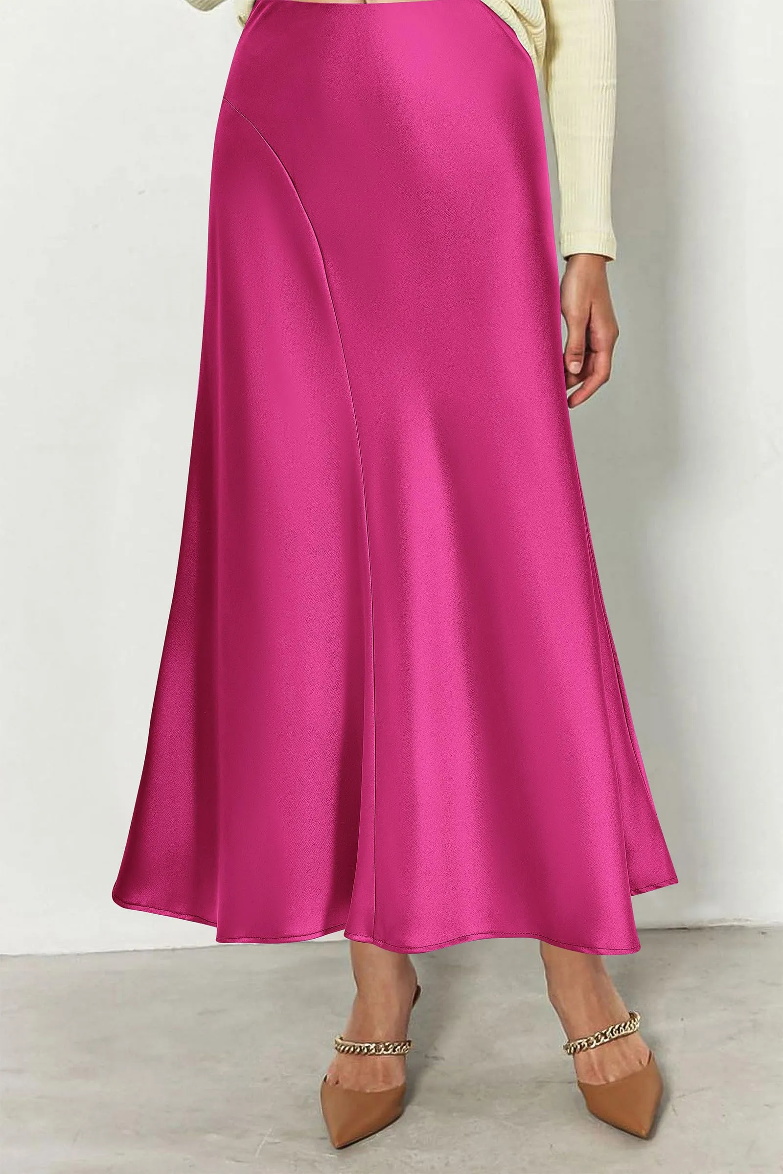 Midi Skirts Summer High Waisted Ruffle A Line Satin Mermaid Skirt
