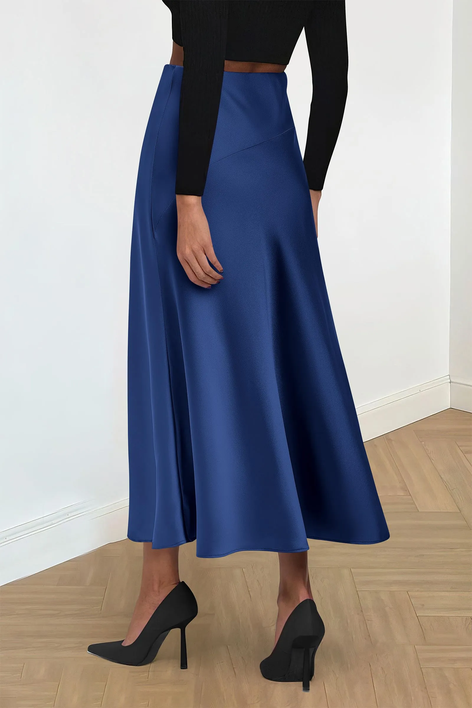 Midi Skirts Summer High Waisted Ruffle A Line Satin Mermaid Skirt