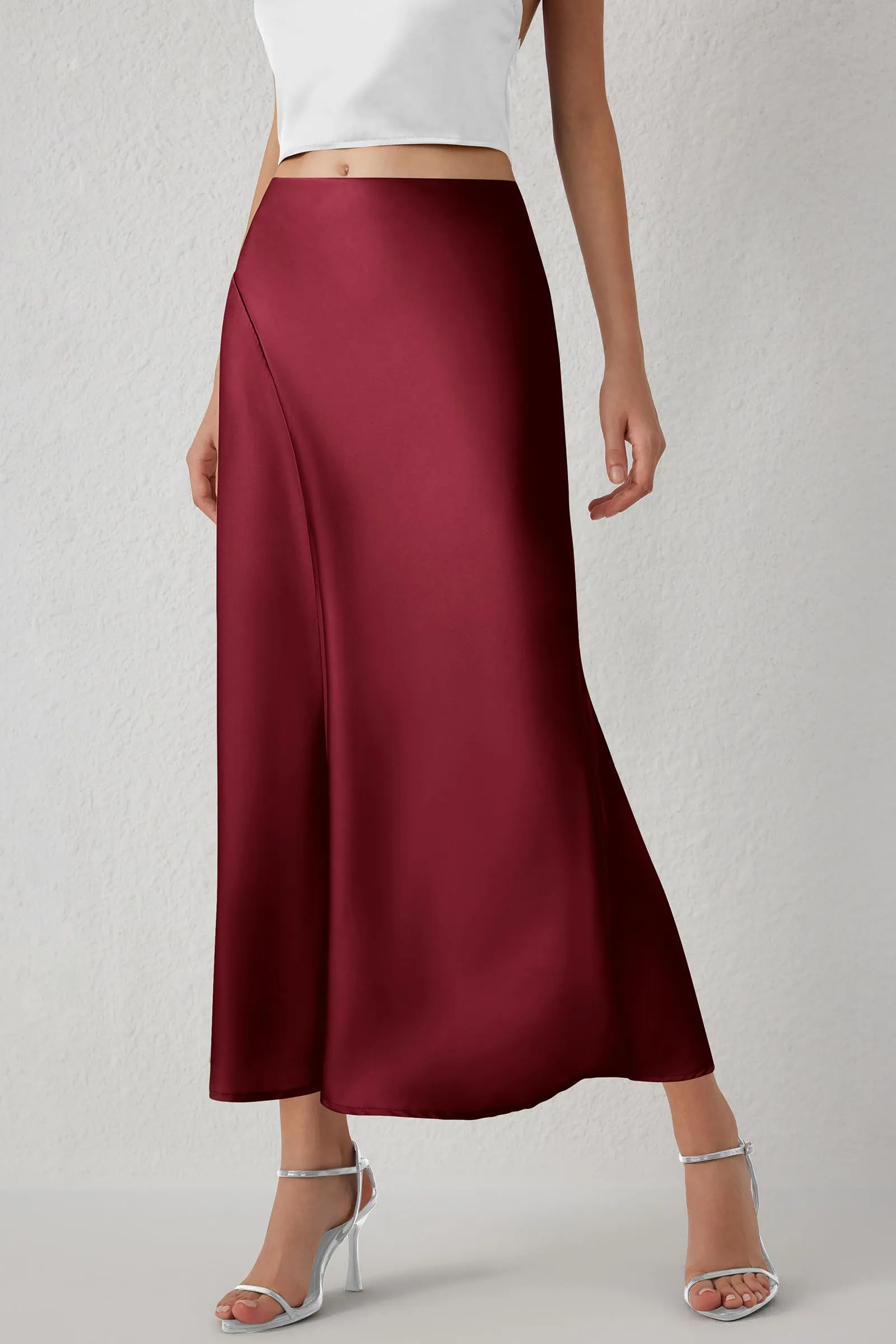 Midi Skirts Summer High Waisted Ruffle A Line Satin Mermaid Skirt