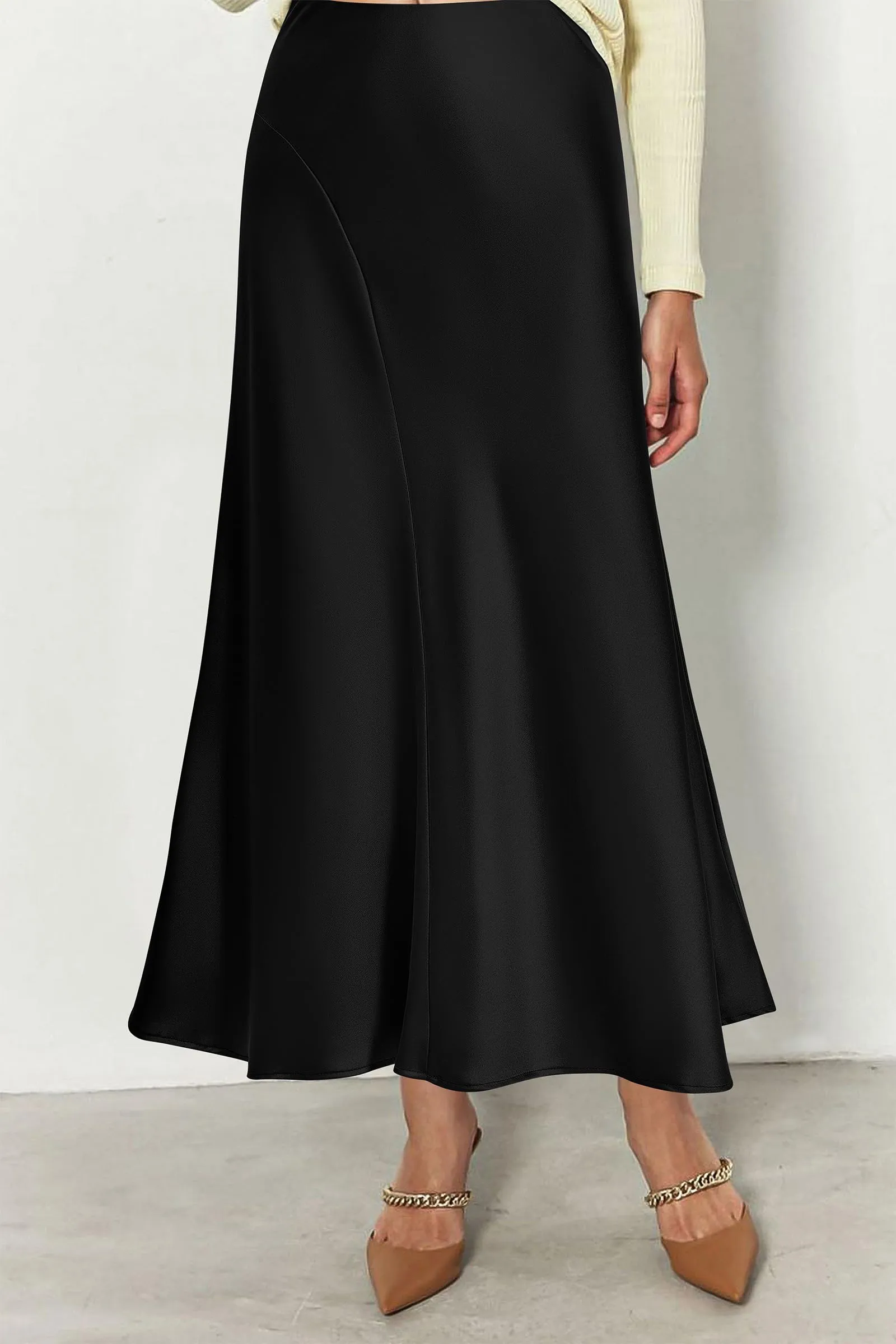 Midi Skirts Summer High Waisted Ruffle A Line Satin Mermaid Skirt