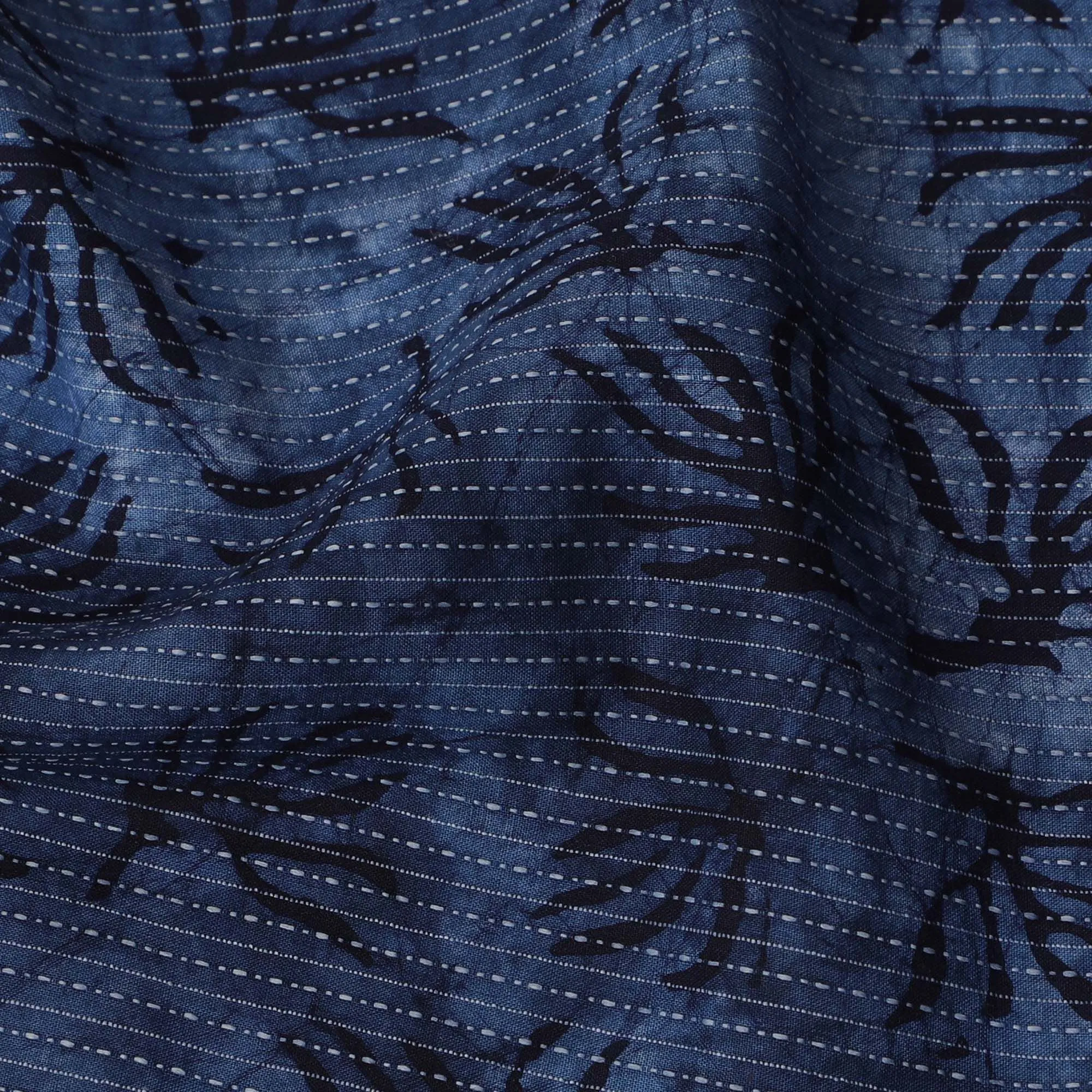 Midnight Flora Cotton Lawn Fabric - Deep Navy with Subtle Botanical Imprints, 110cm Width-D18770