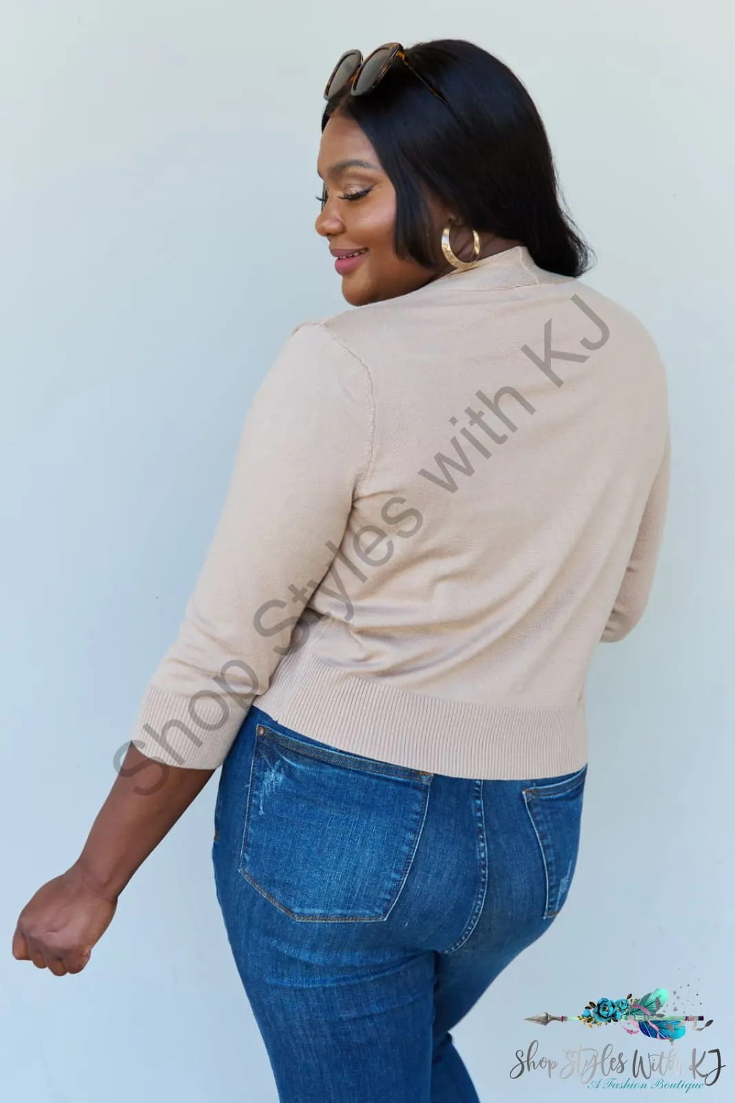 My Favorite 3/4 Sleeve Cropped Cardigan in Khaki