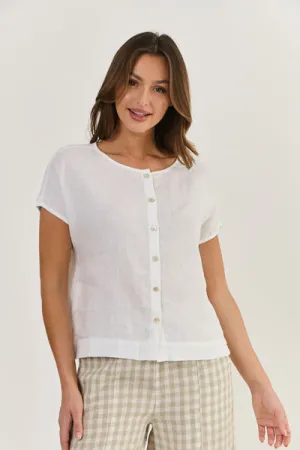 Naturals by O&J - Linen Short Sleeve Button Top-White