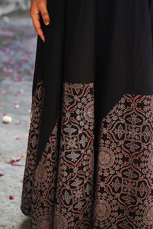 Okhai "Anjali" Black Ajrakh Pure Cotton Free Size Skirt