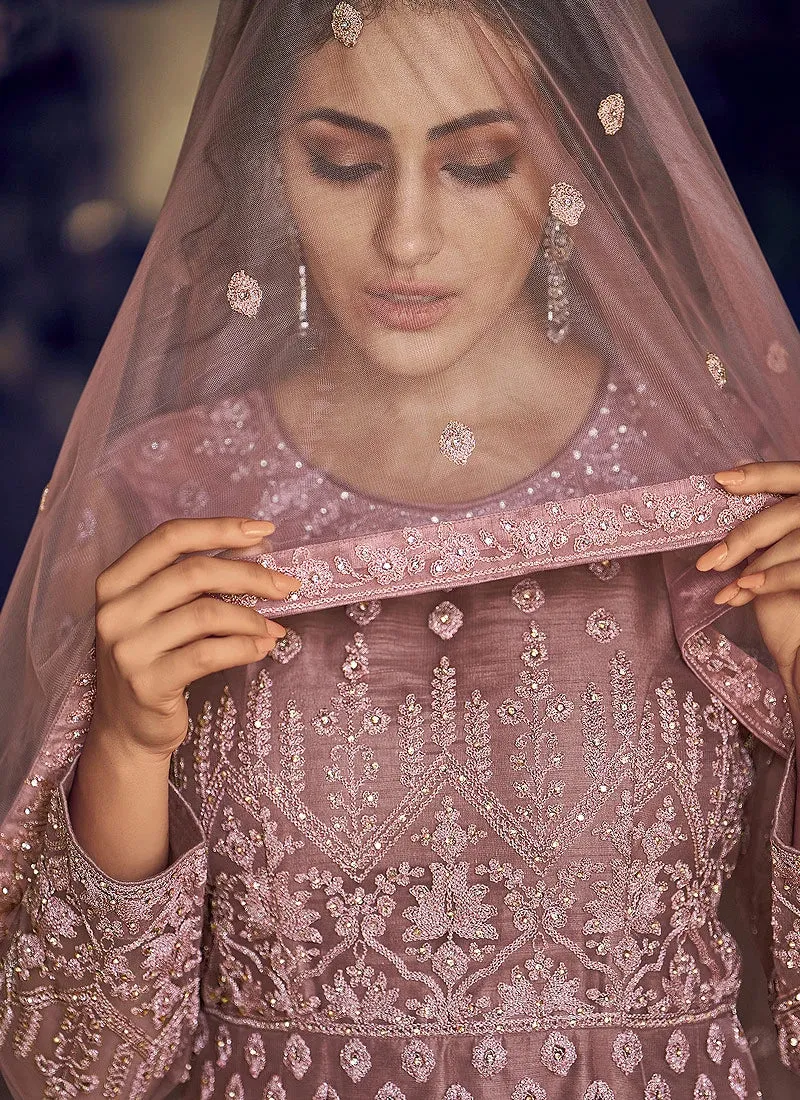 Pleasing Lilac Georgette Chikankari Designer Anarkali