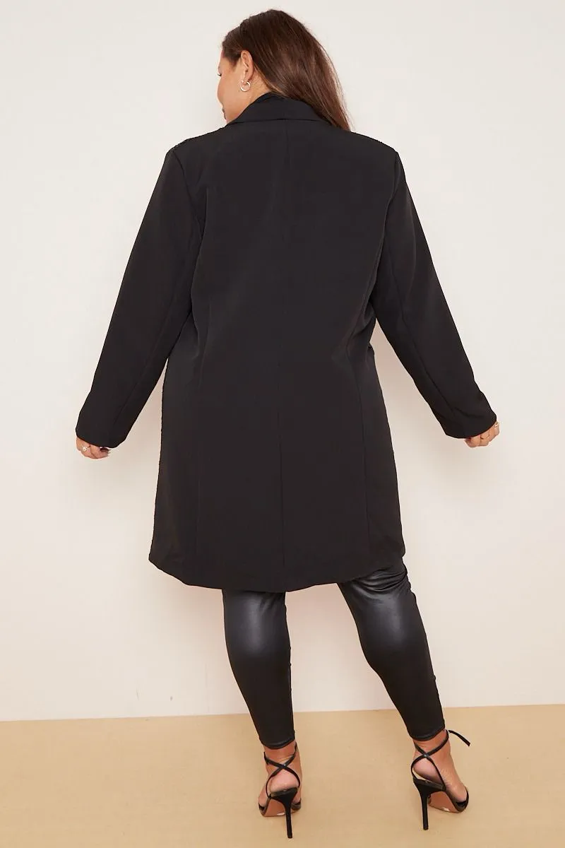 Plus Size Polly Sequin Front Long Smart Single Breast Blazer Jacket
