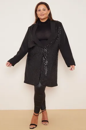Plus Size Polly Sequin Front Long Smart Single Breast Blazer Jacket